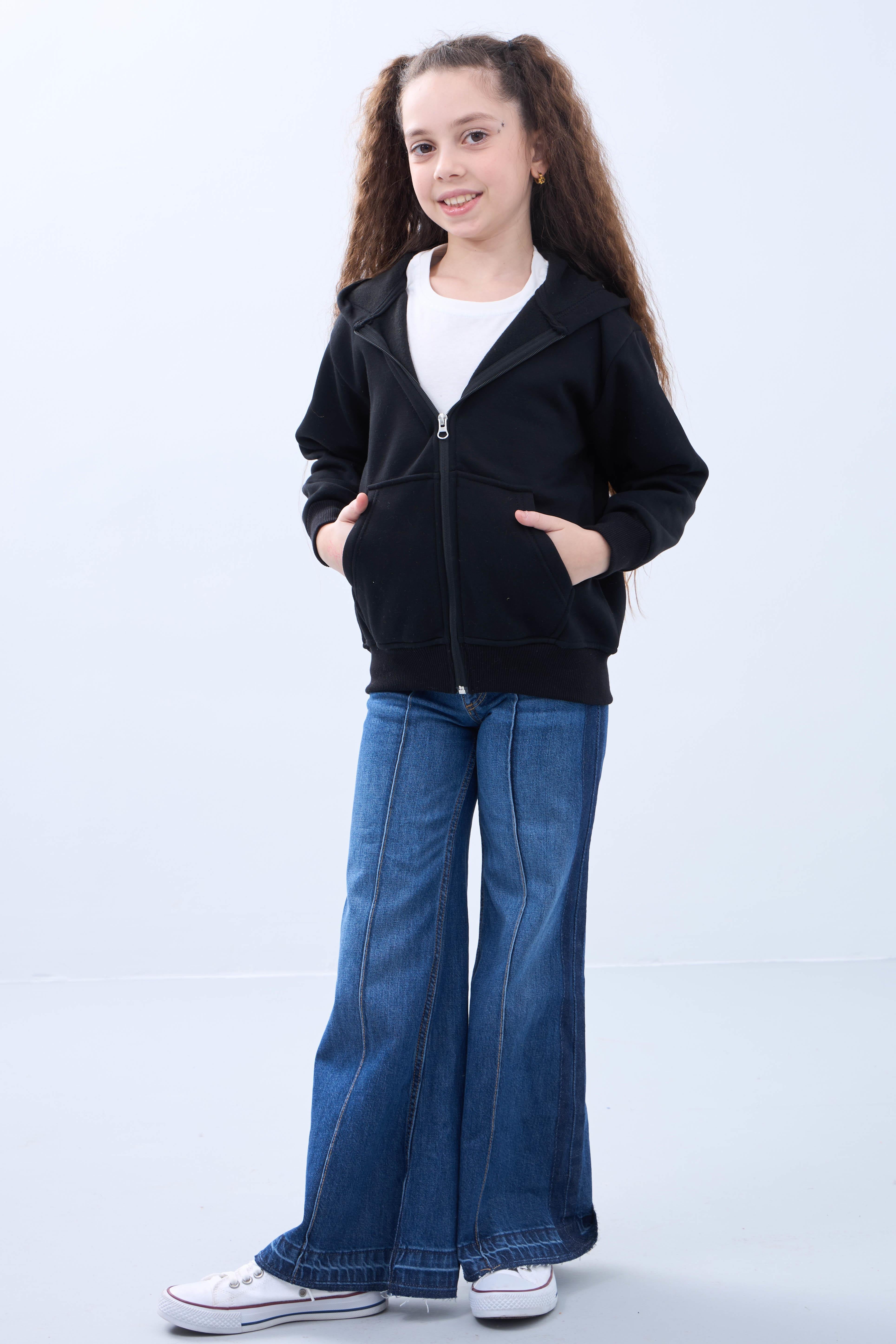 Unisex Çocuk Kapüşonlu Fermuarlı Hırka