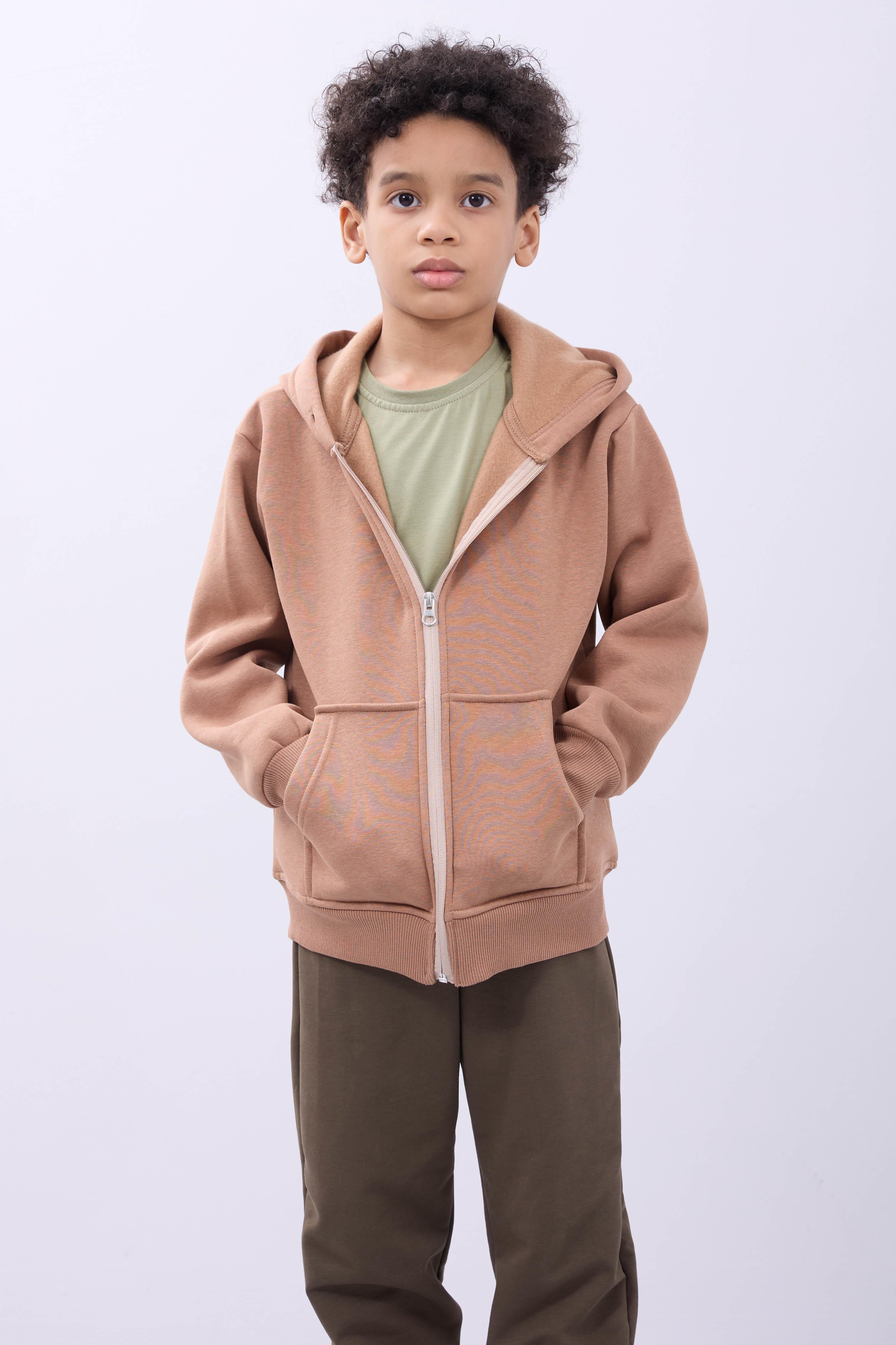 Unisex Çocuk Kapüşonlu Fermuarlı Hırka