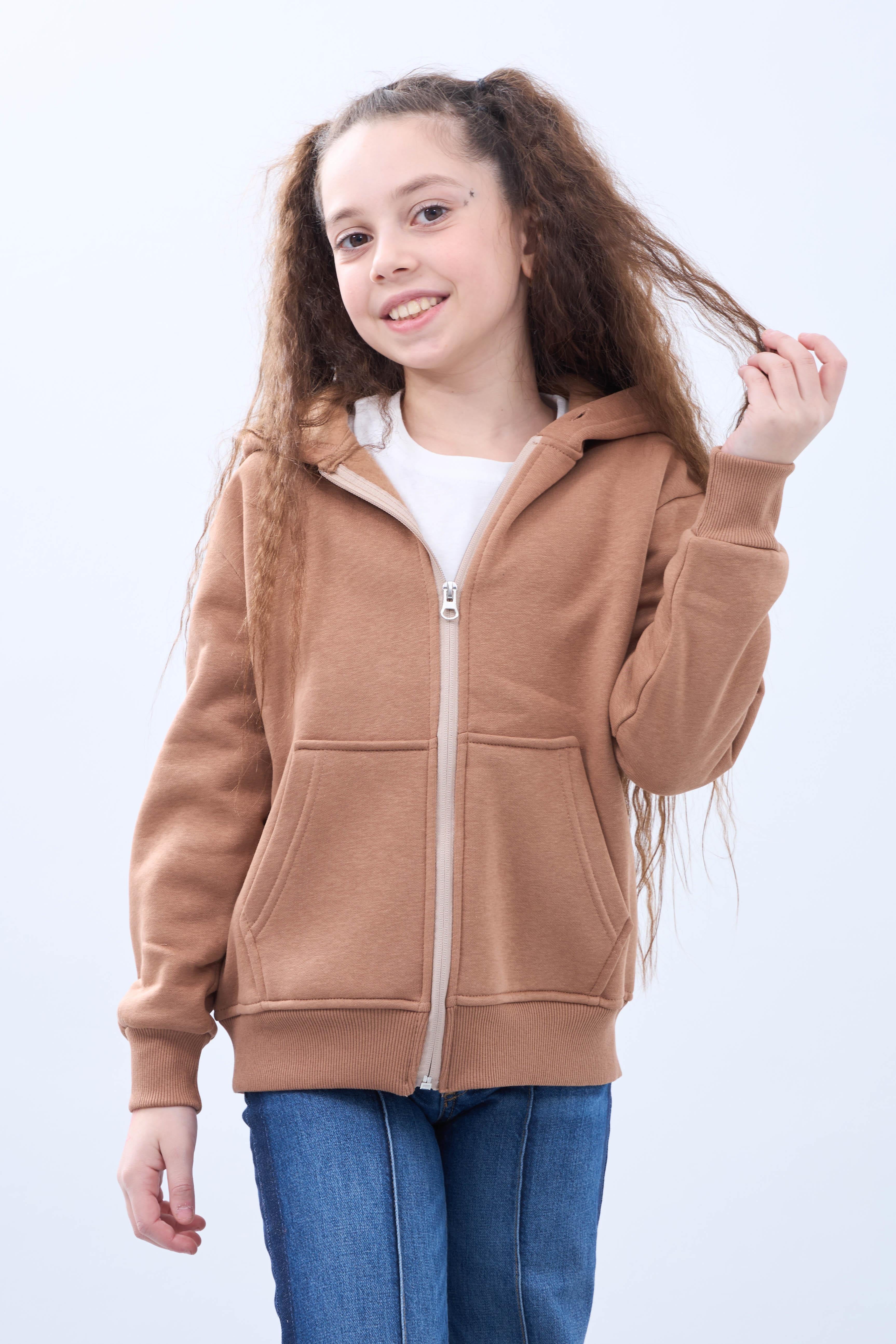Unisex Çocuk Kapüşonlu Fermuarlı Hırka