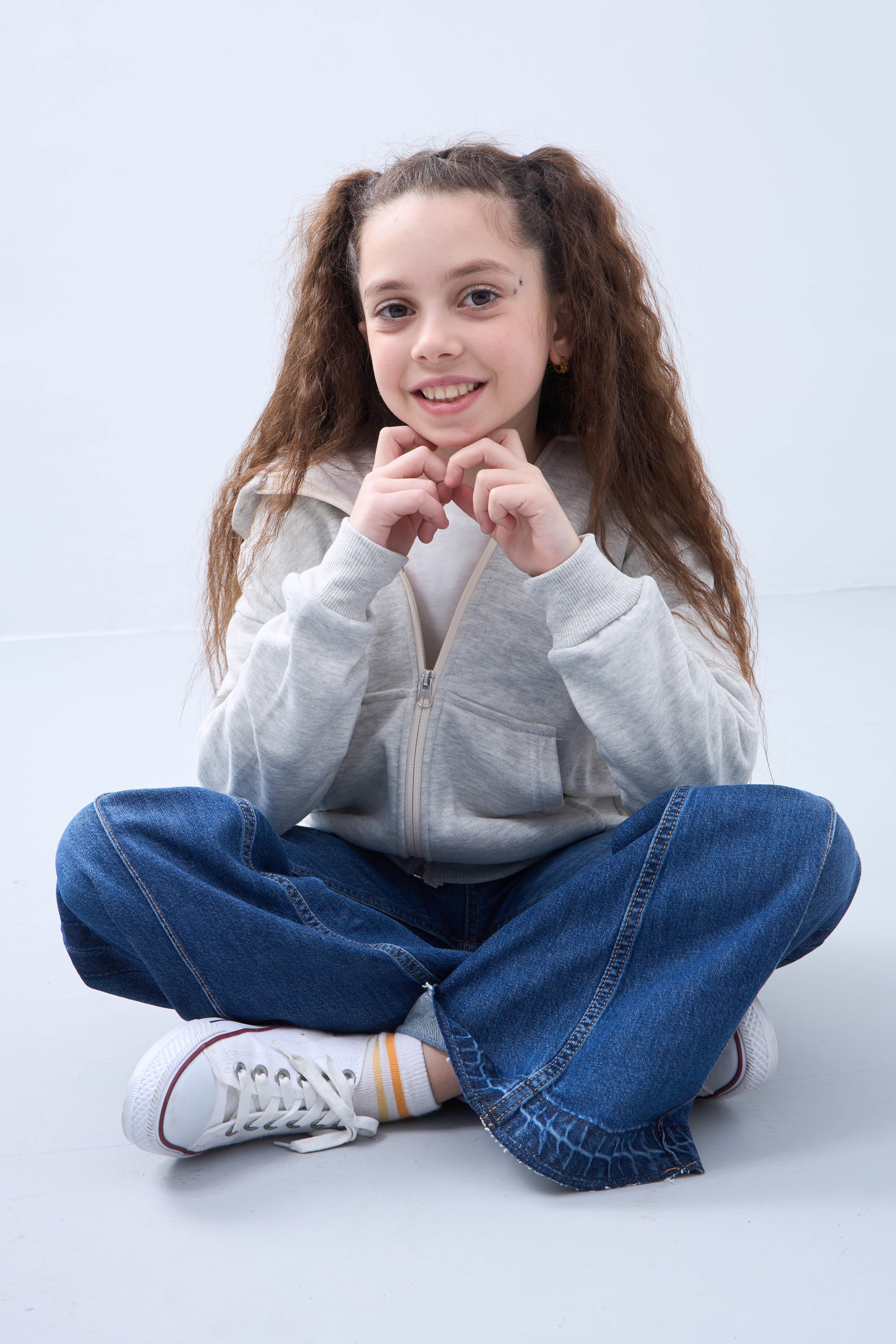 Unisex Çocuk Kapüşonlu Fermuarlı Hırka