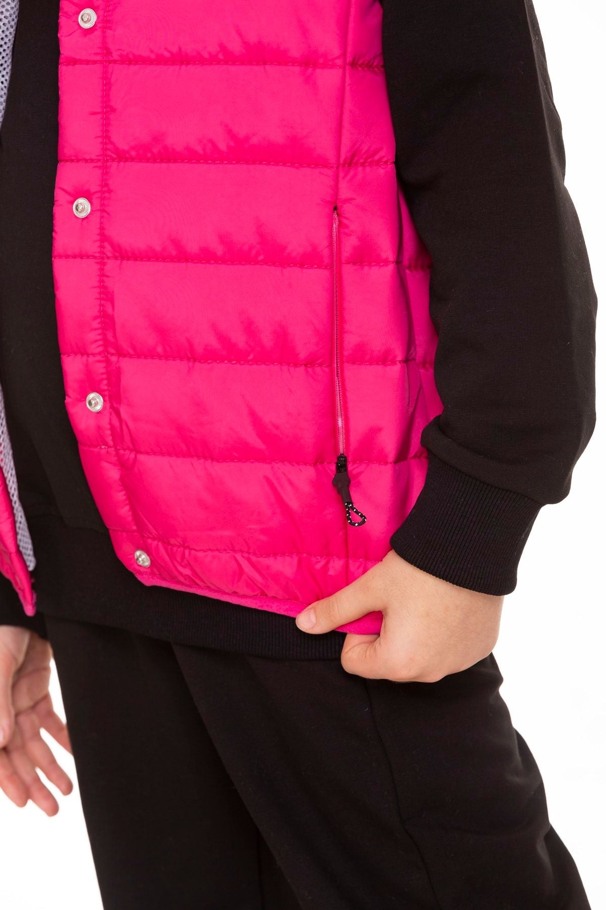 Unisex Kapitone File Astarlı Çıtçıtlı Yelek Pembe - Perendi