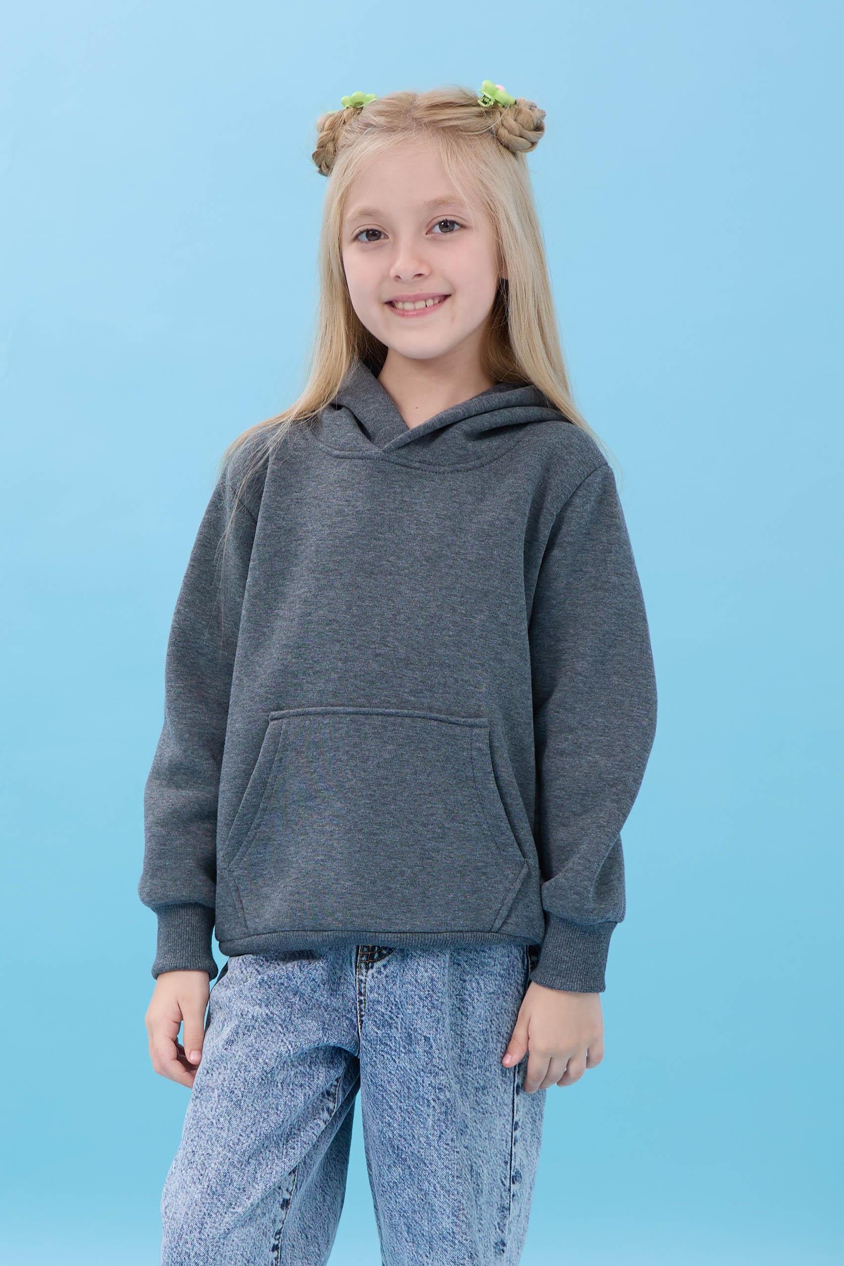 Unisex Kapüşonlu Kanguru Cepli Şardonlu Kışlık Sweatshirt - Antrasit