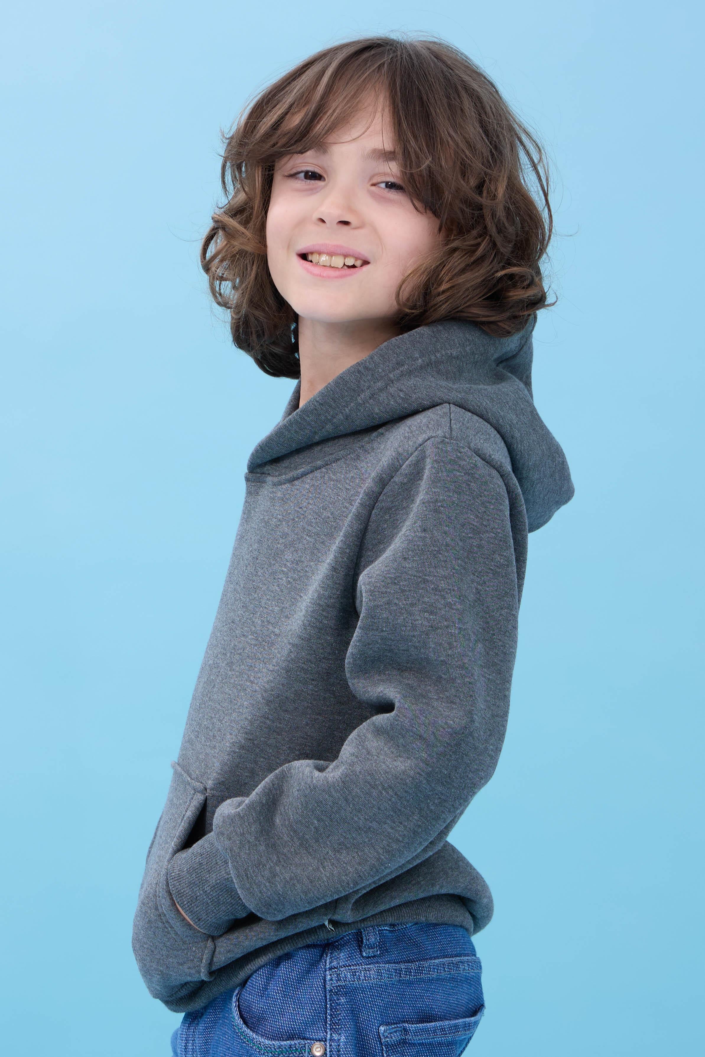 Unisex Kapüşonlu Kanguru Cepli Şardonlu Kışlık Sweatshirt - Antrasit