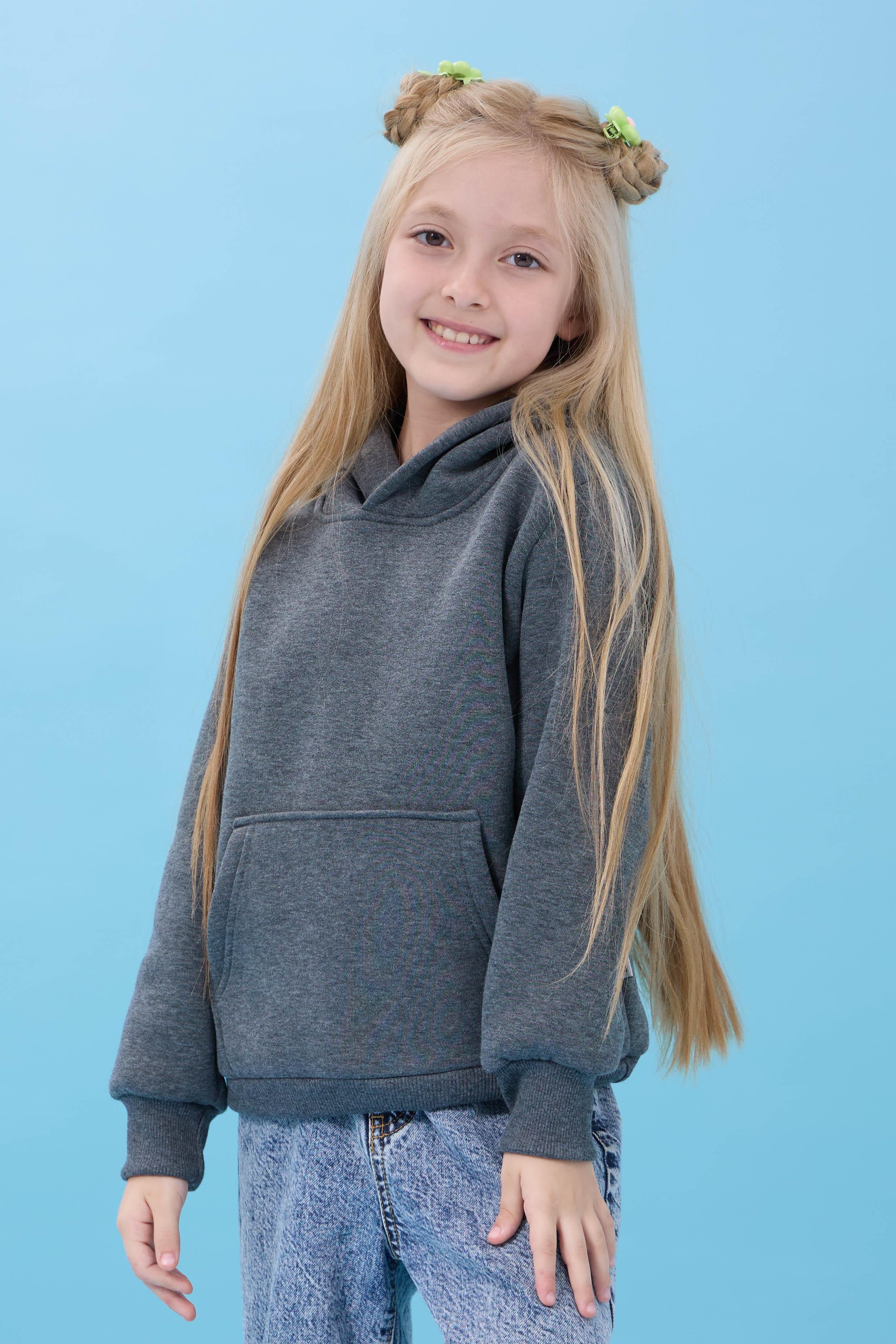 Unisex Kapüşonlu Kanguru Cepli Şardonlu Kışlık Sweatshirt - Antrasit