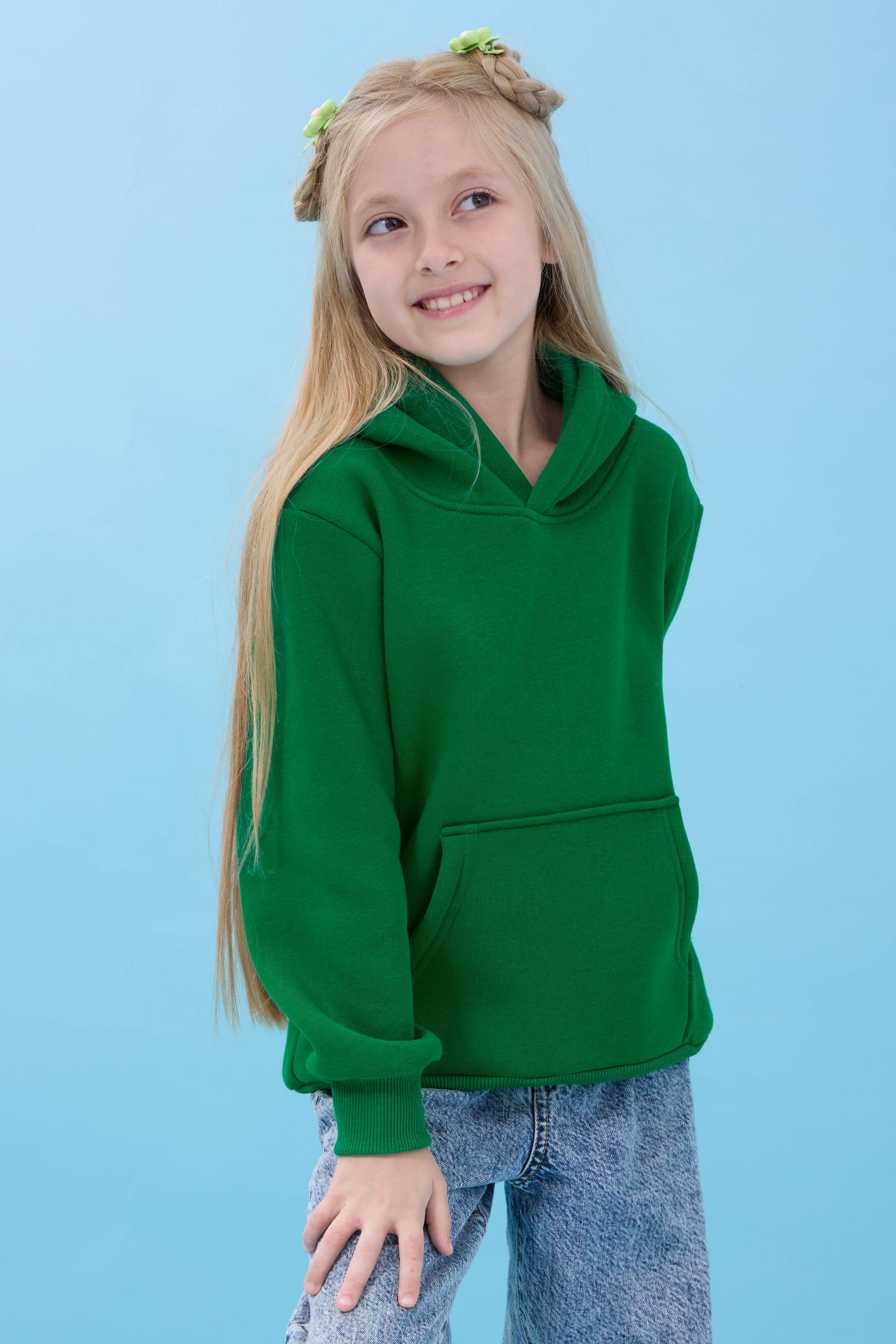 Unisex Kapüşonlu Kanguru Cepli Şardonlu Kışlık Sweatshirt - Yeşil