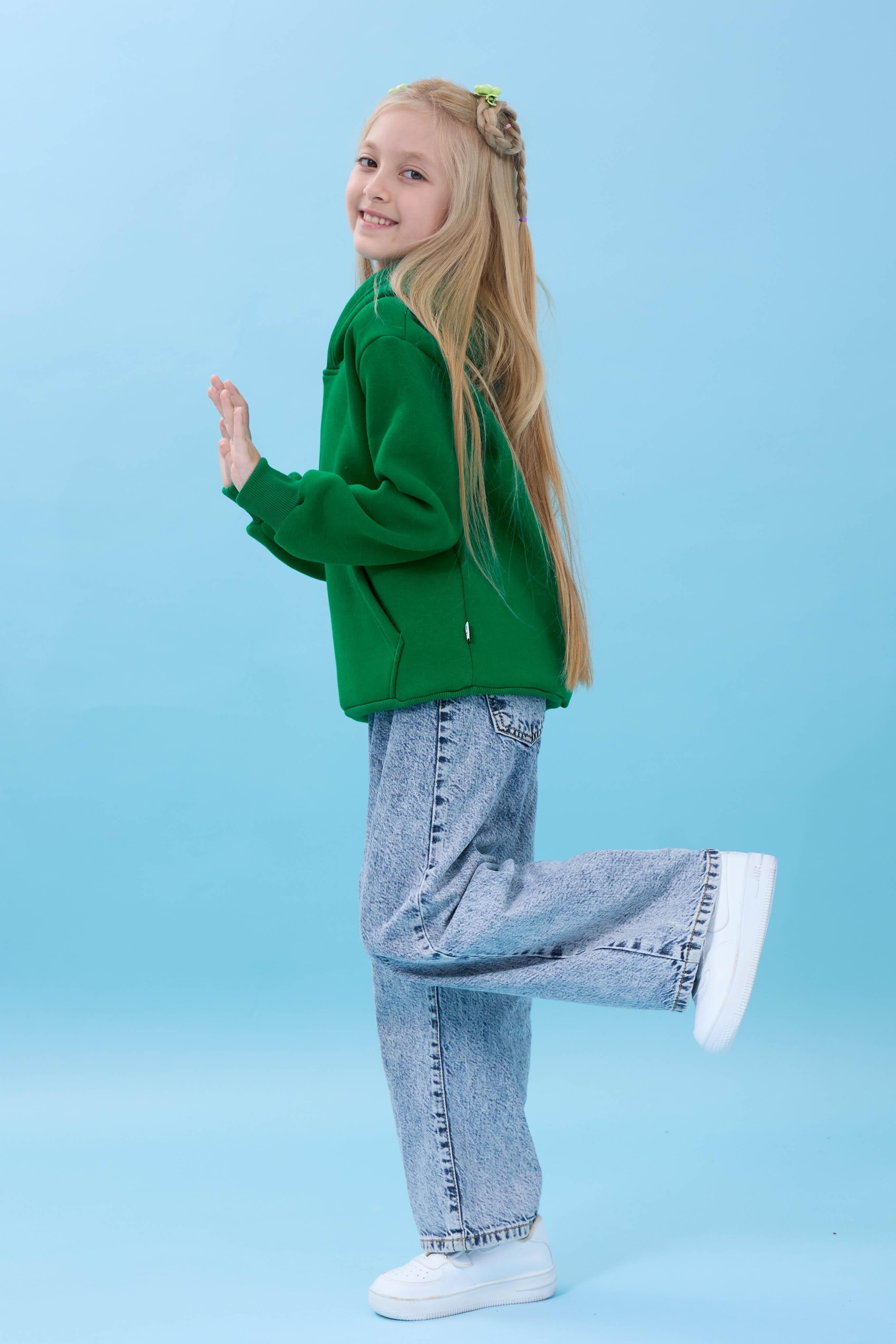 Unisex Kapüşonlu Kanguru Cepli Şardonlu Kışlık Sweatshirt - Yeşil