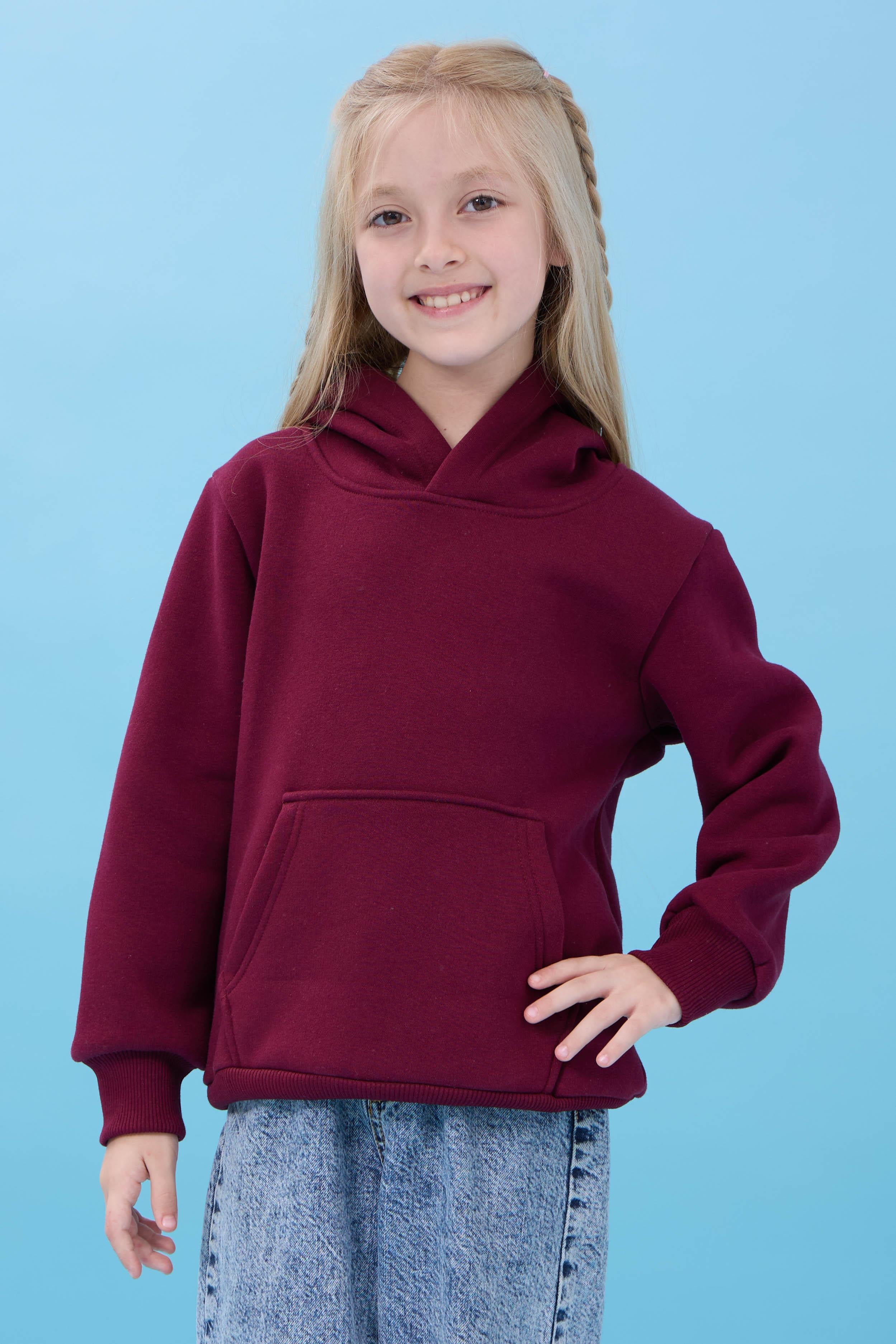 Unisex Kapüşonlu Kanguru Cepli Şardonlu Kışlık Sweatshirt - Bordo