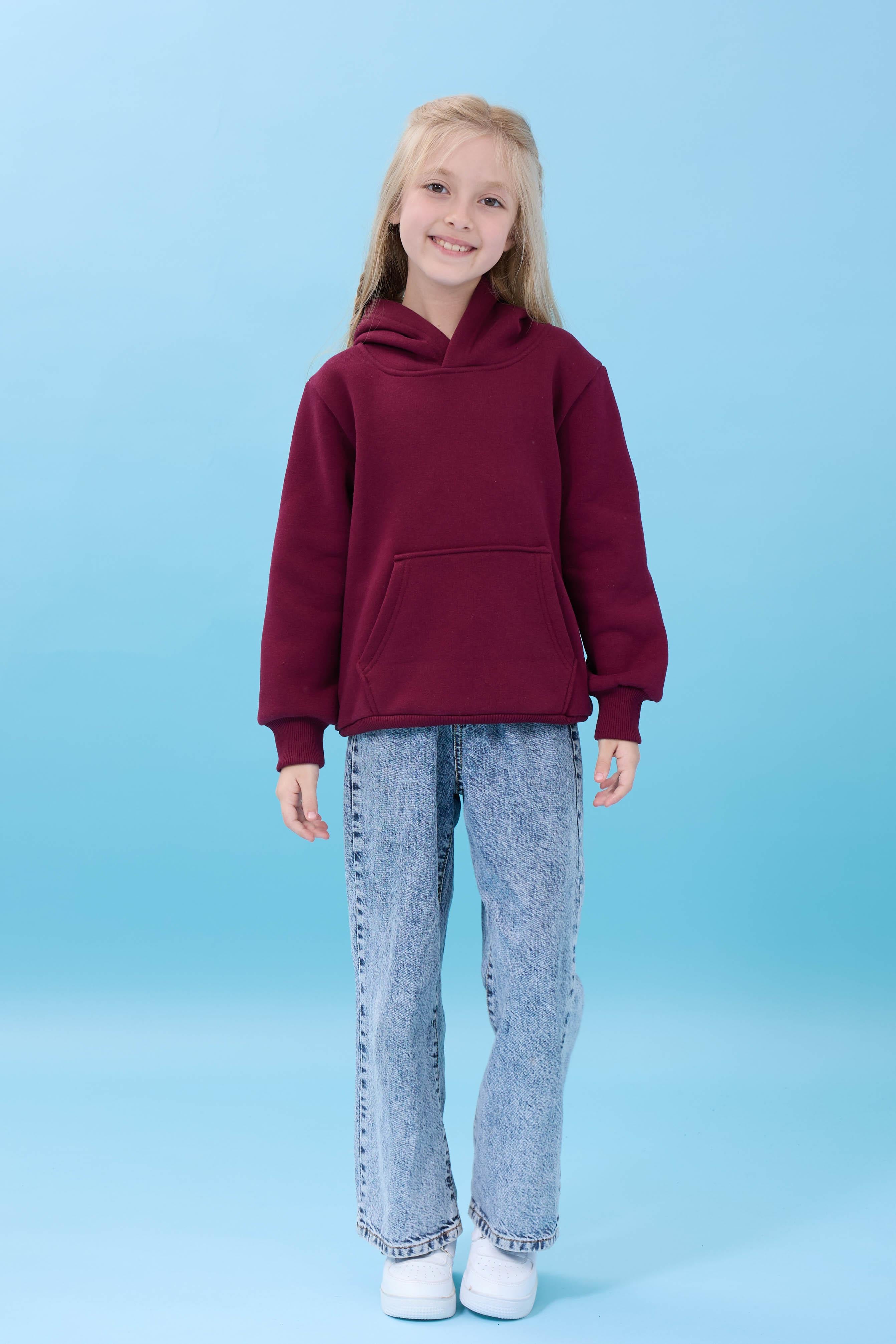 Unisex Kapüşonlu Kanguru Cepli Şardonlu Kışlık Sweatshirt - Bordo