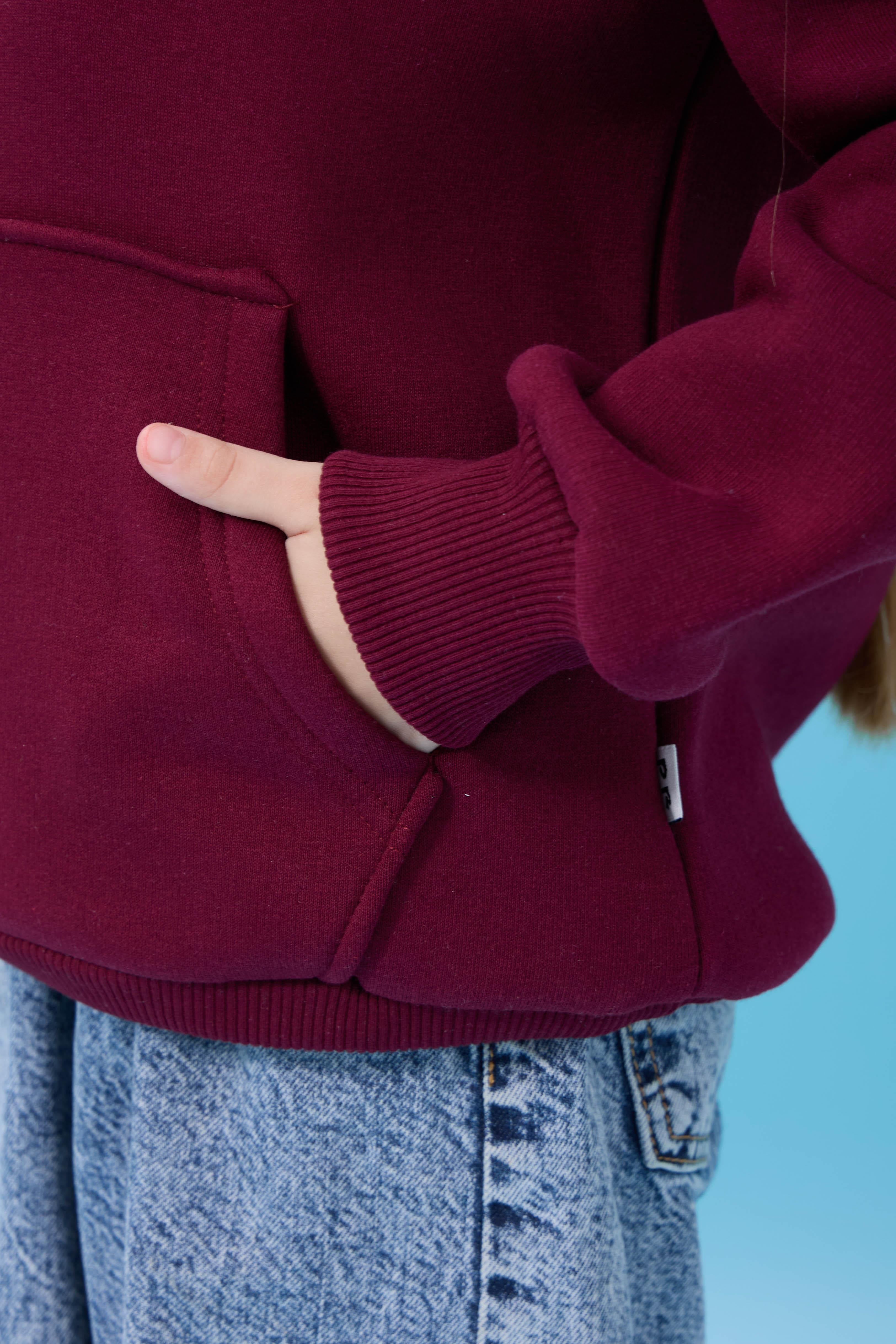 Unisex Kapüşonlu Kanguru Cepli Şardonlu Kışlık Sweatshirt - Bordo