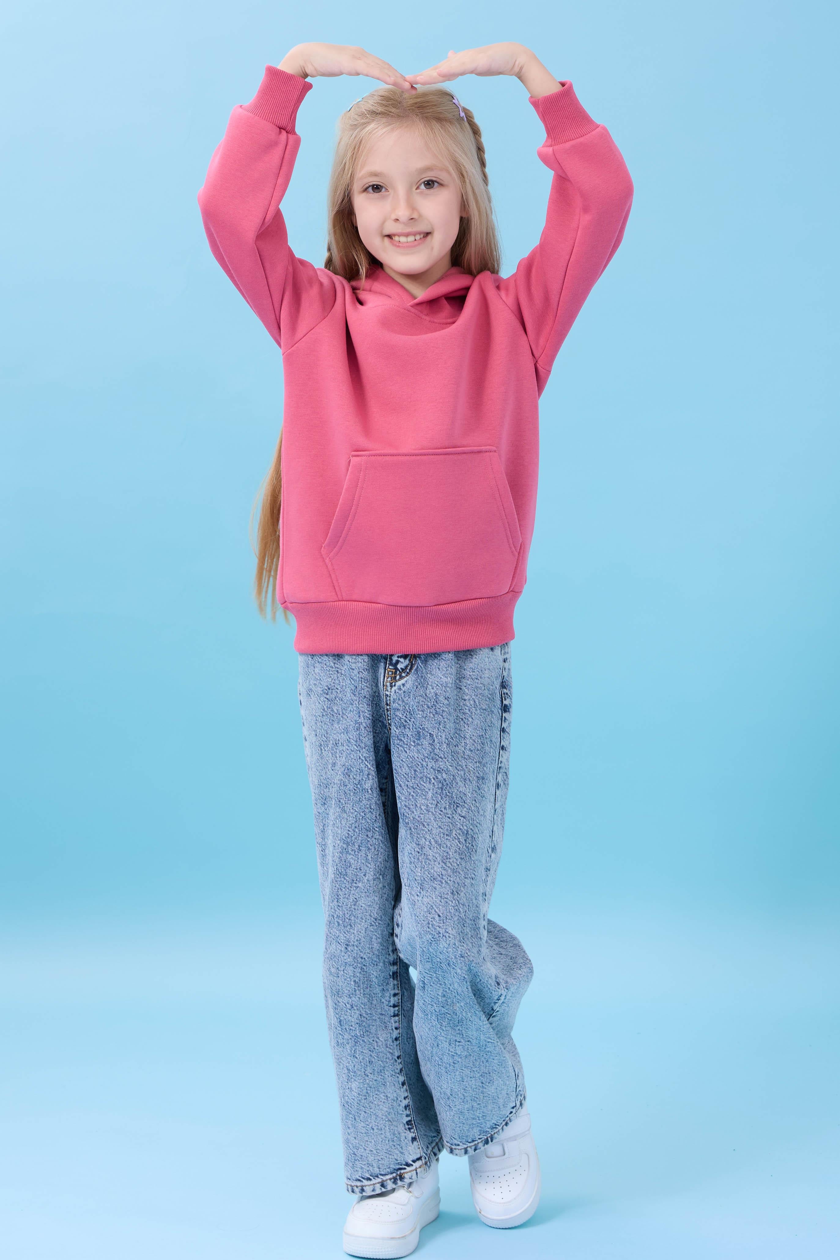 Unisex Kapüşonlu Kanguru Cepli Şardonlu Kışlık Sweatshirt - Gül Kurusu