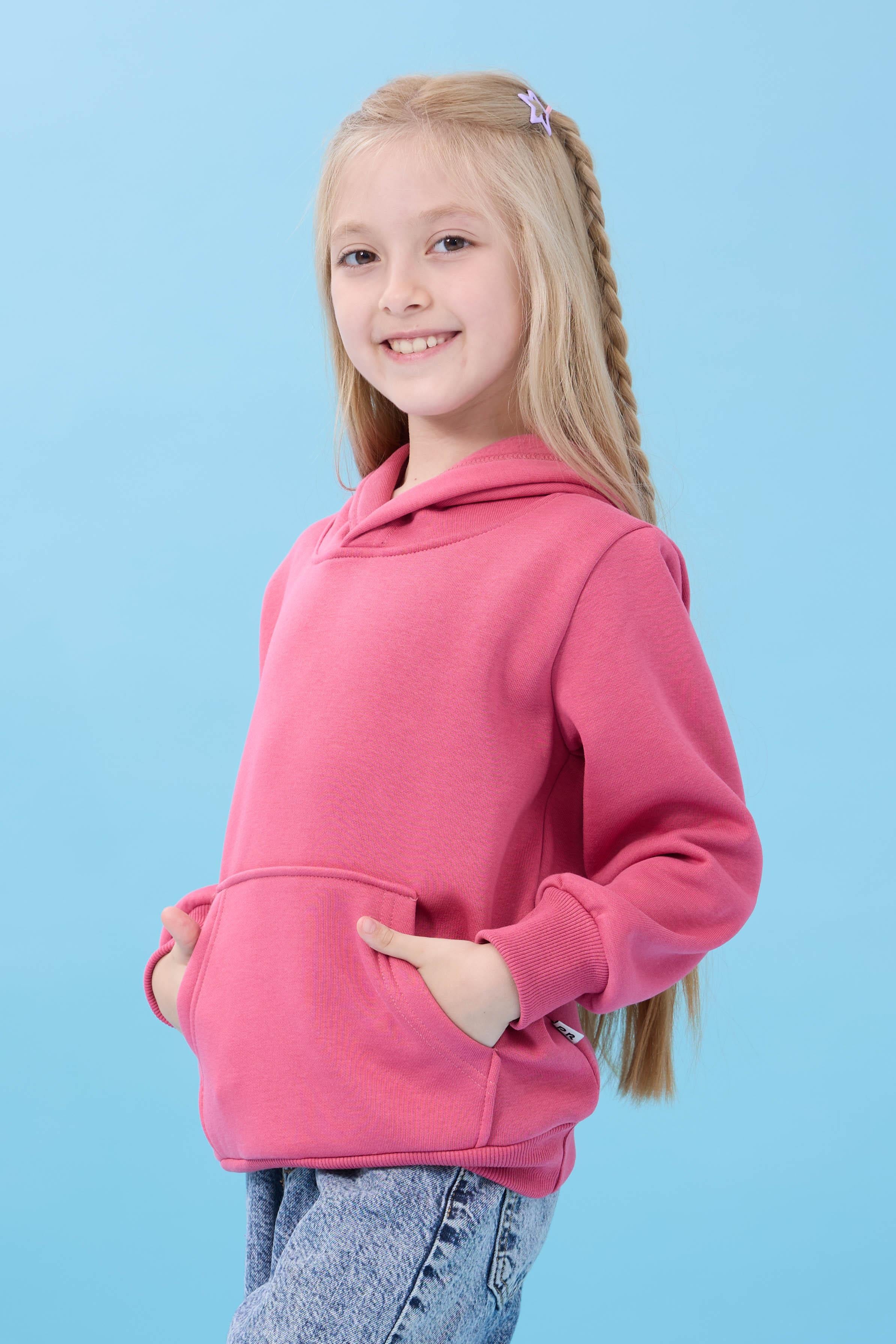 Unisex Kapüşonlu Kanguru Cepli Şardonlu Kışlık Sweatshirt - Gül Kurusu