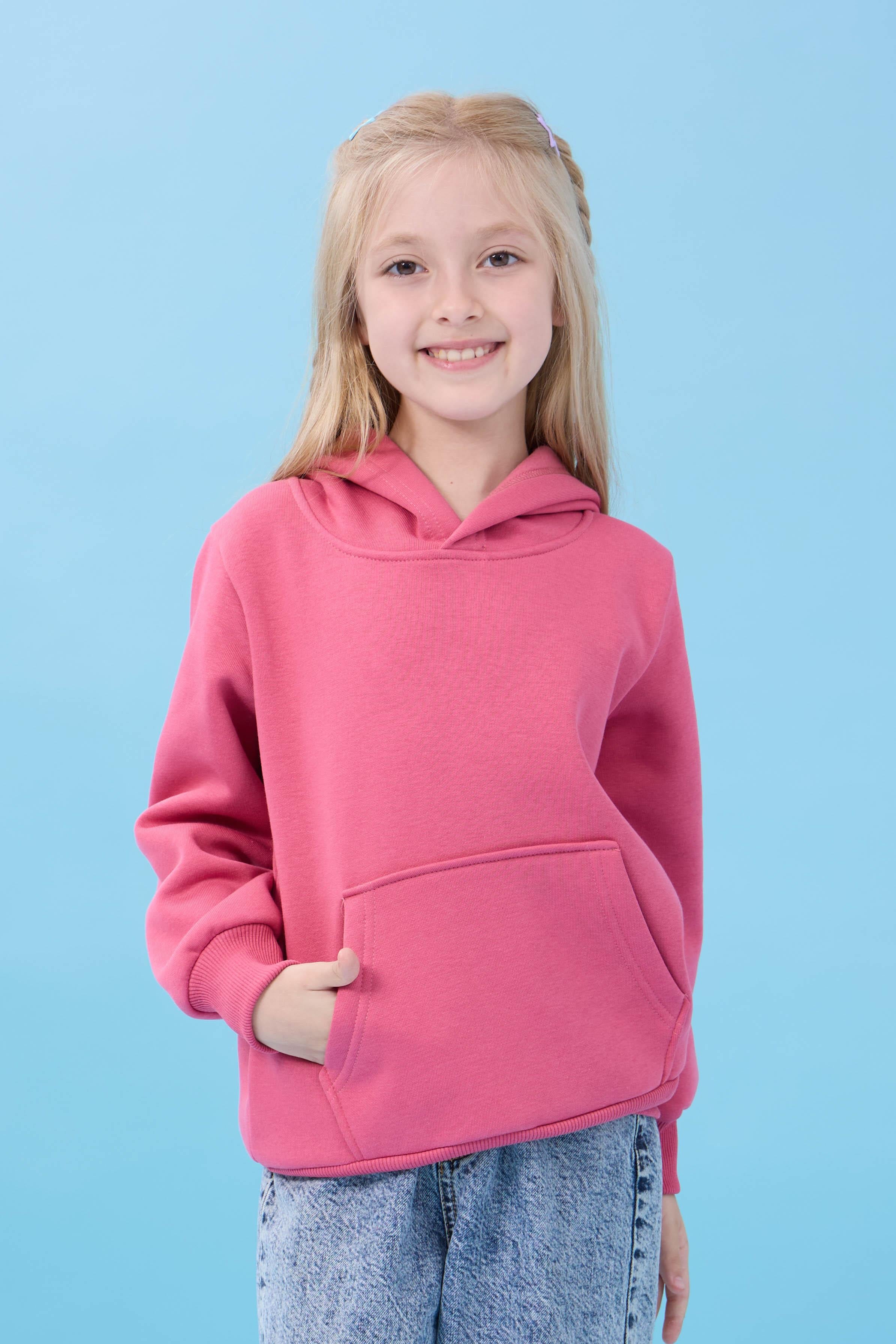 Unisex Kapüşonlu Kanguru Cepli Şardonlu Kışlık Sweatshirt - Gül Kurusu