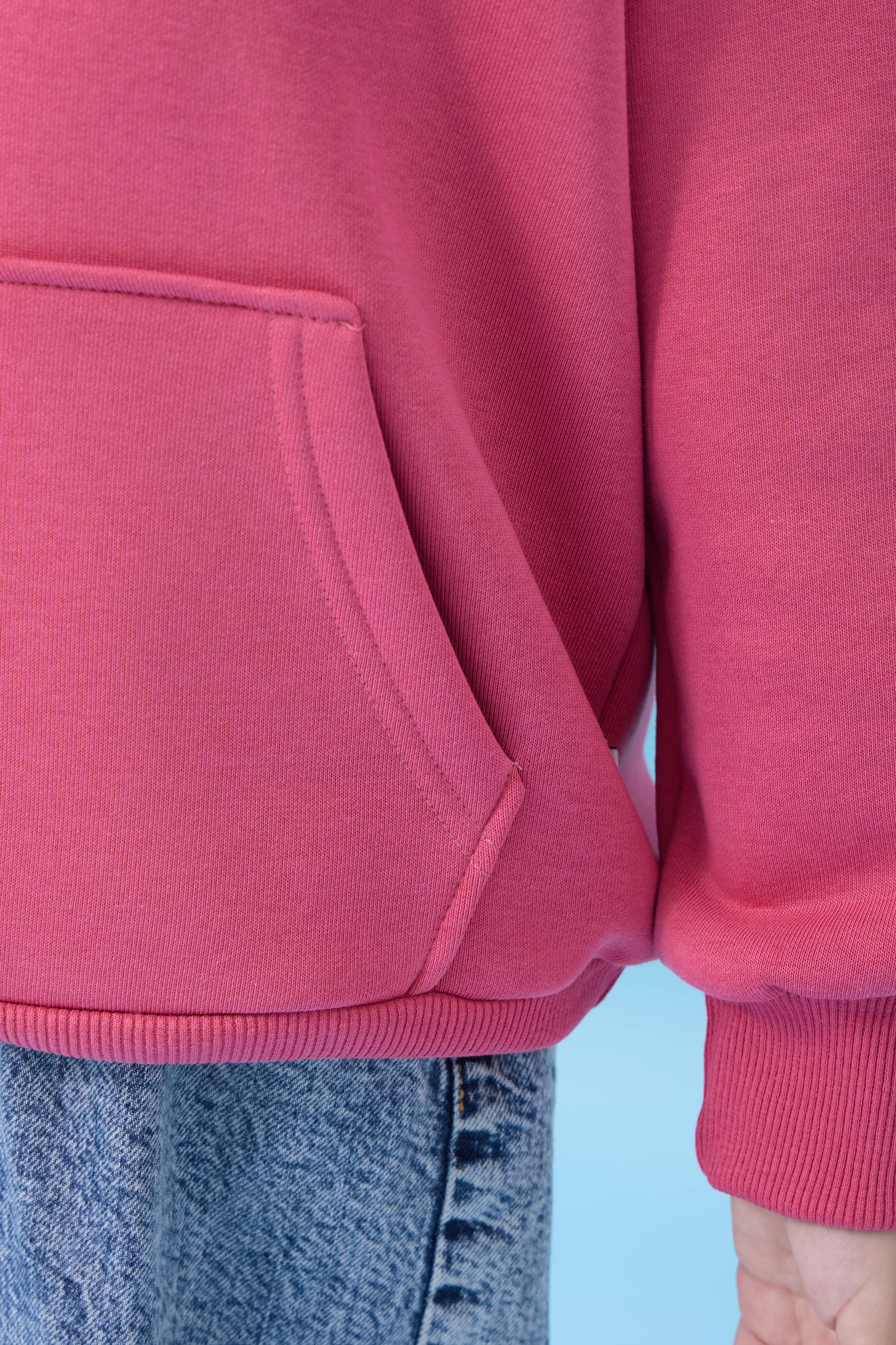 Unisex Kapüşonlu Kanguru Cepli Şardonlu Kışlık Sweatshirt - Gül Kurusu