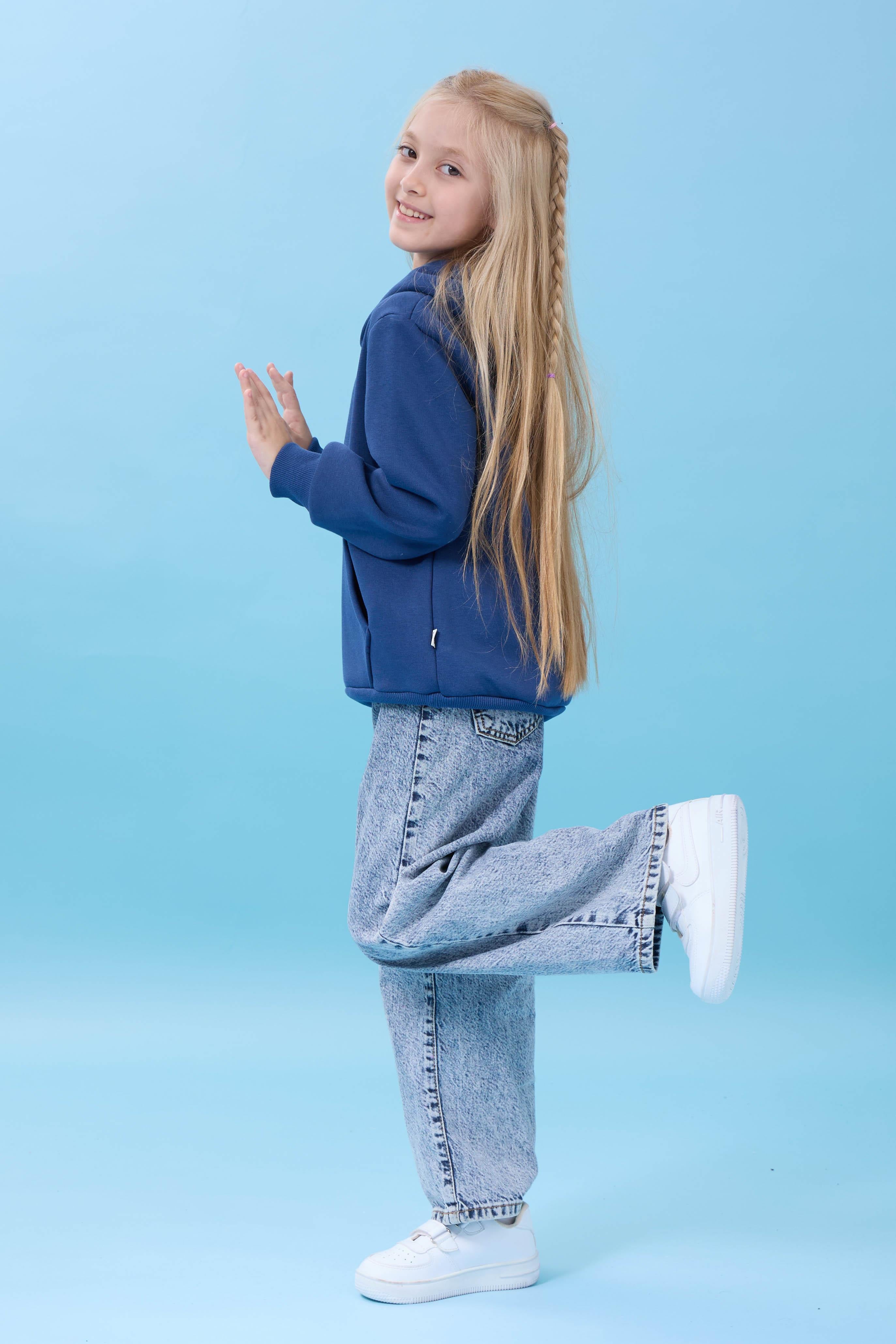 Unisex Kapüşonlu Kanguru Cepli Şardonlu Kışlık Sweatshirt - İndigo