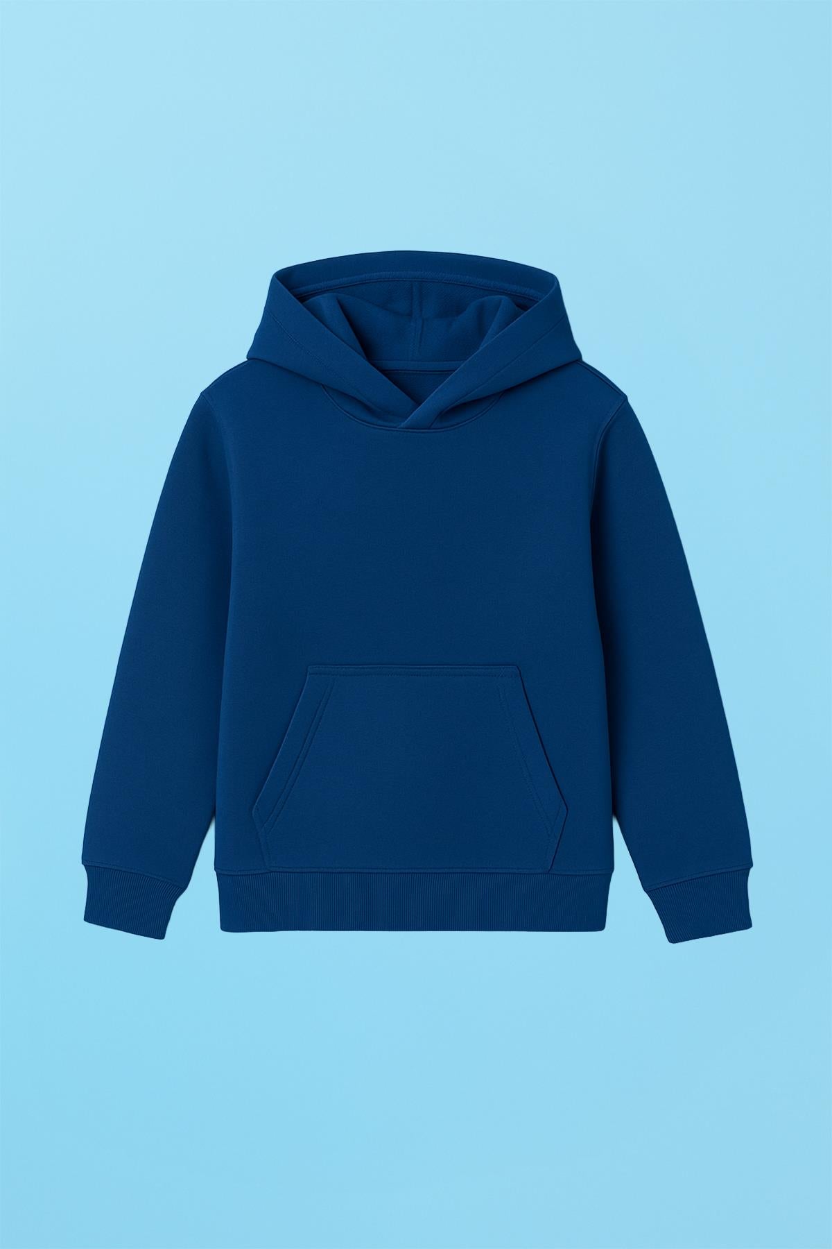 Unisex Kapüşonlu Kanguru Cepli Şardonlu Kışlık Sweatshirt - İndigo