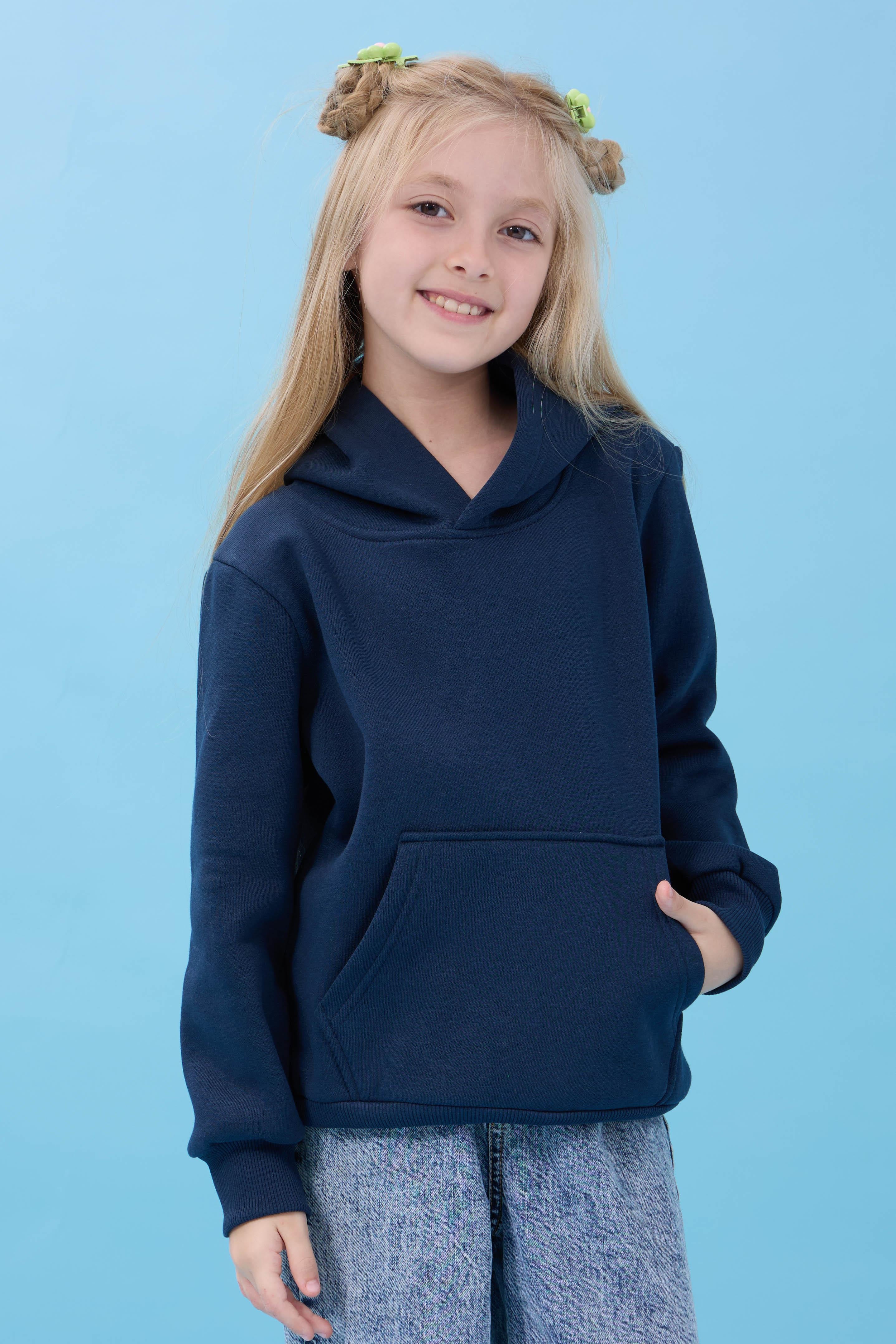 Unisex Kapüşonlu Kanguru Cepli Şardonlu Kışlık Sweatshirt - Lacivert
