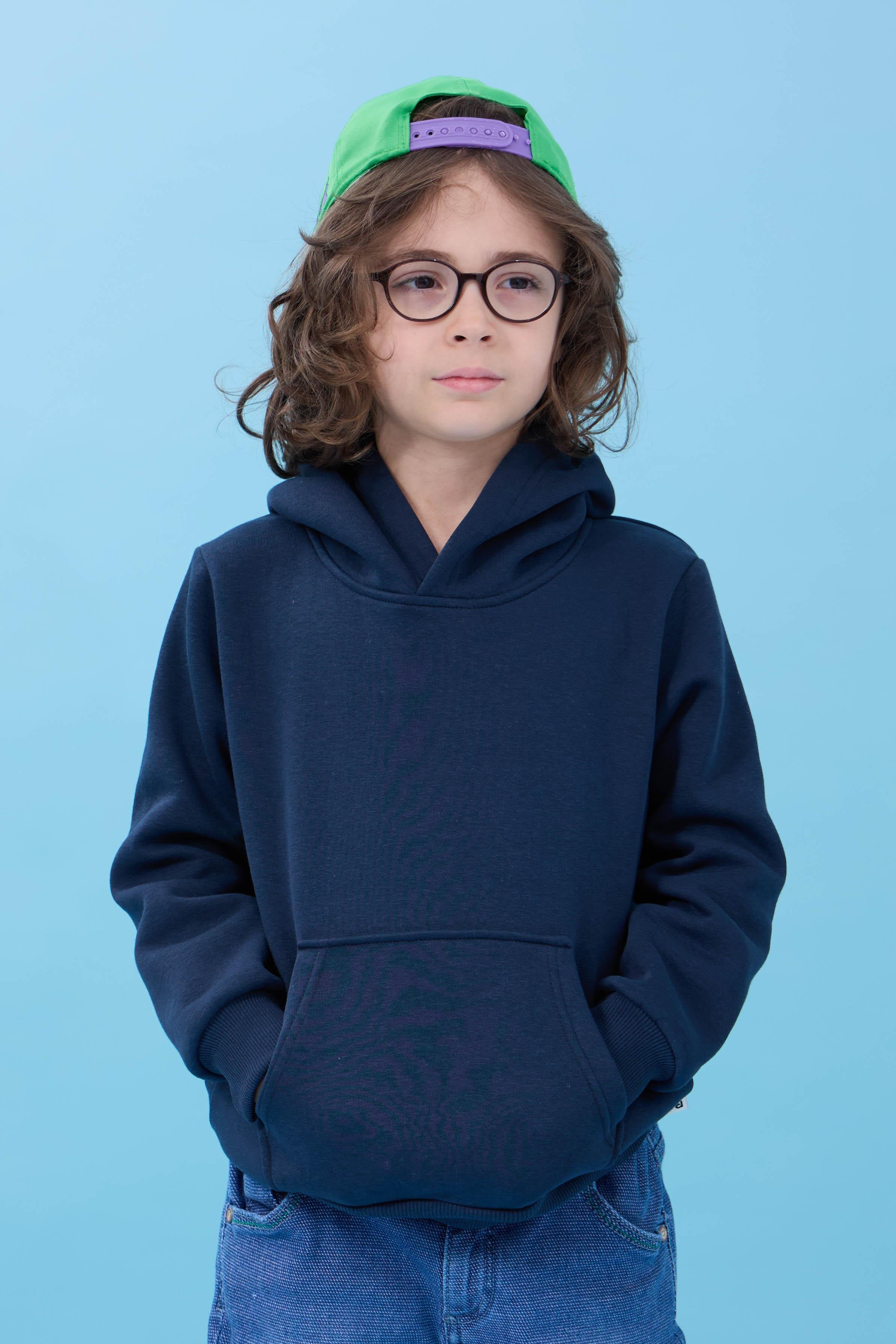 Unisex Kapüşonlu Kanguru Cepli Şardonlu Kışlık Sweatshirt - Lacivert