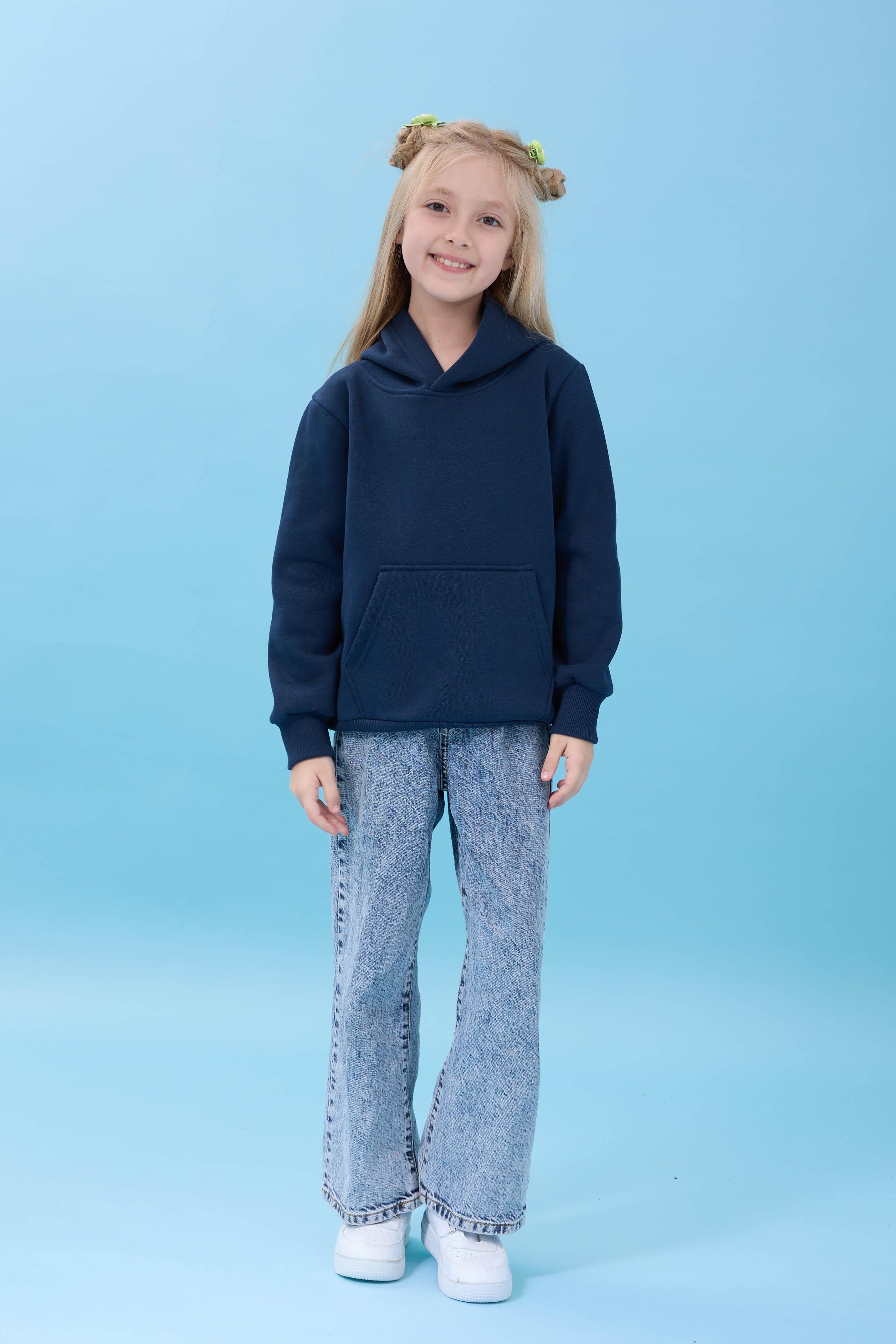 Unisex Kapüşonlu Kanguru Cepli Şardonlu Kışlık Sweatshirt - Lacivert