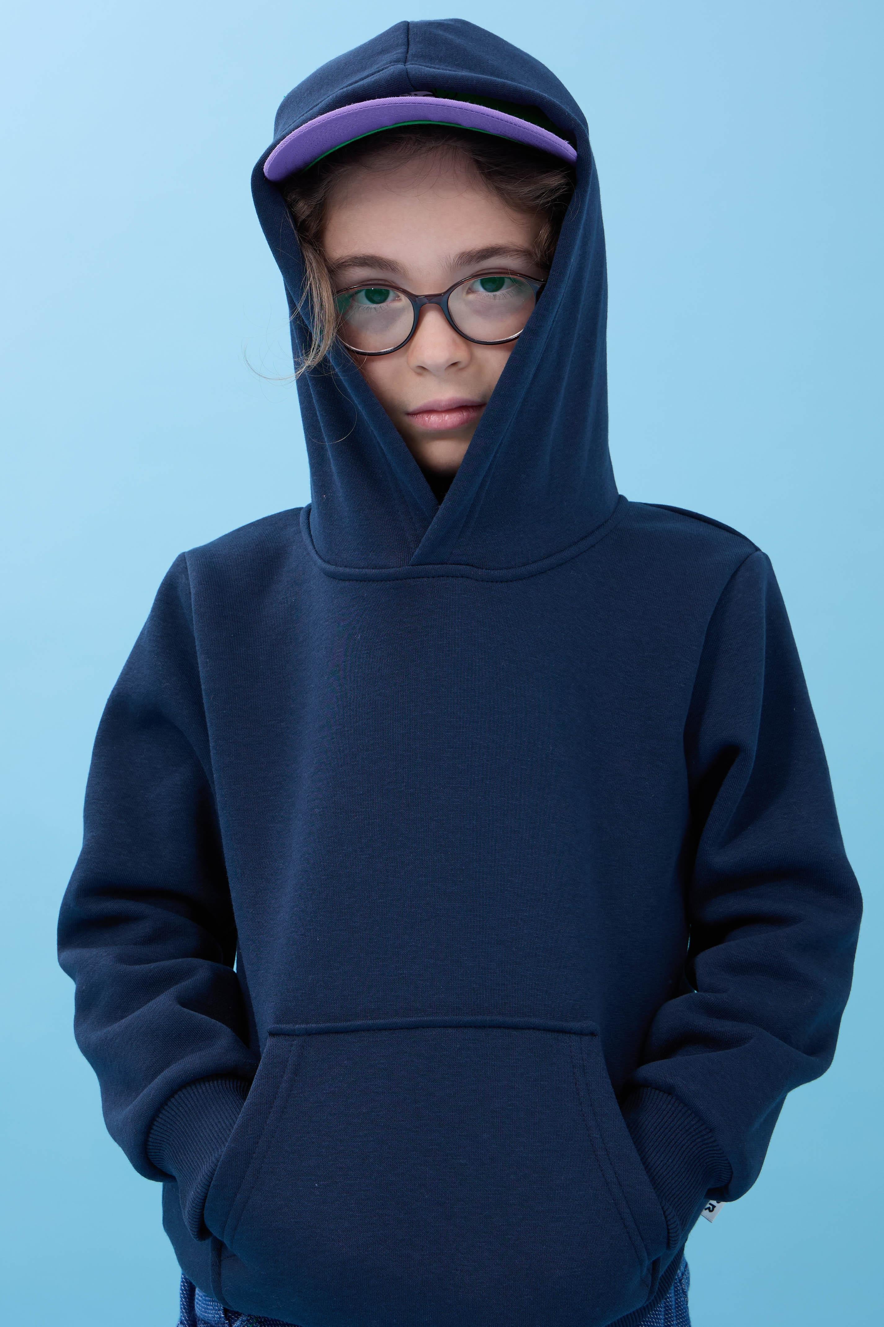 Unisex Kapüşonlu Kanguru Cepli Şardonlu Kışlık Sweatshirt - Lacivert