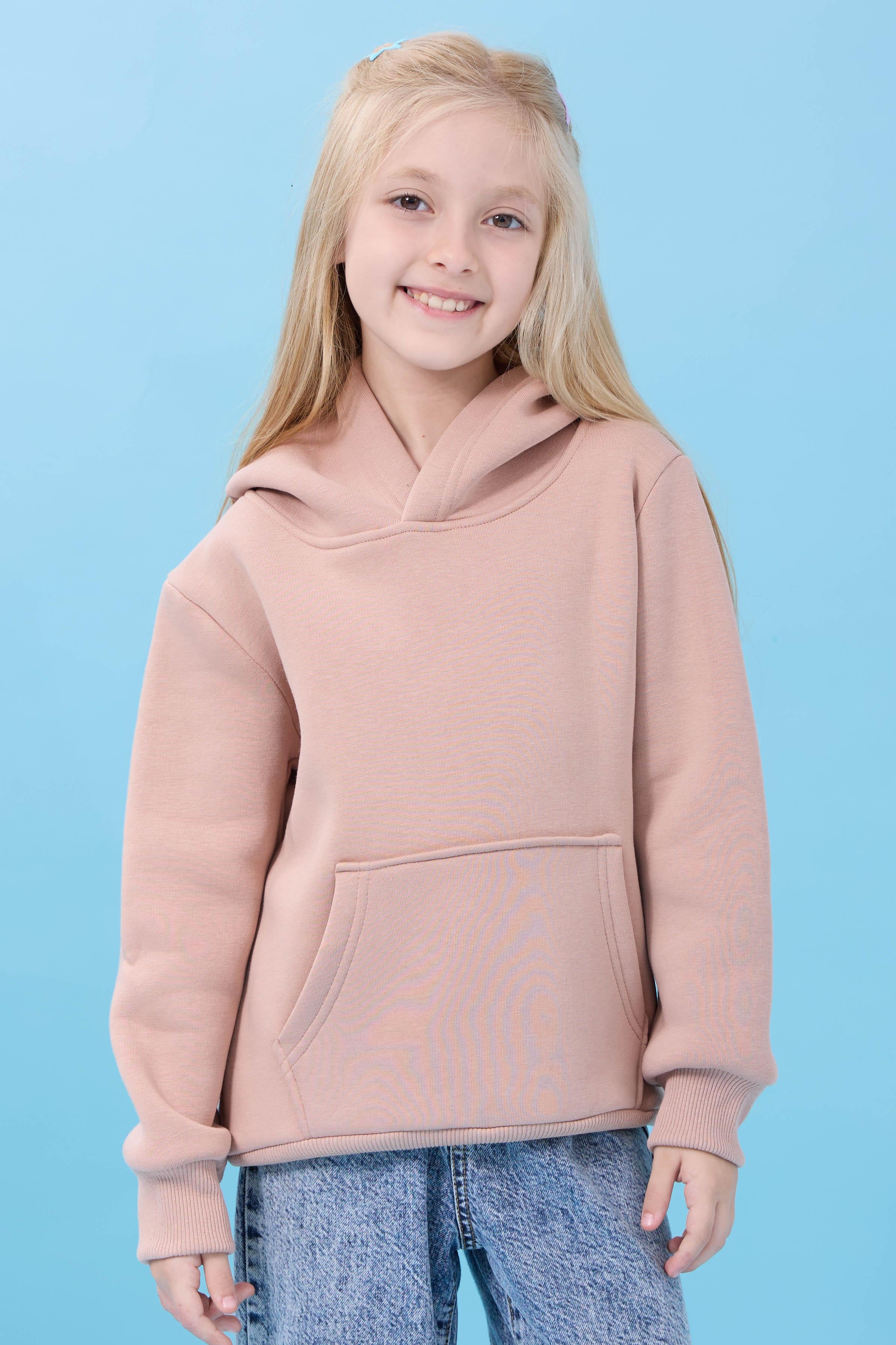 Unisex Kapüşonlu Kanguru Cepli Şardonlu Kışlık Sweatshirt - Toprak