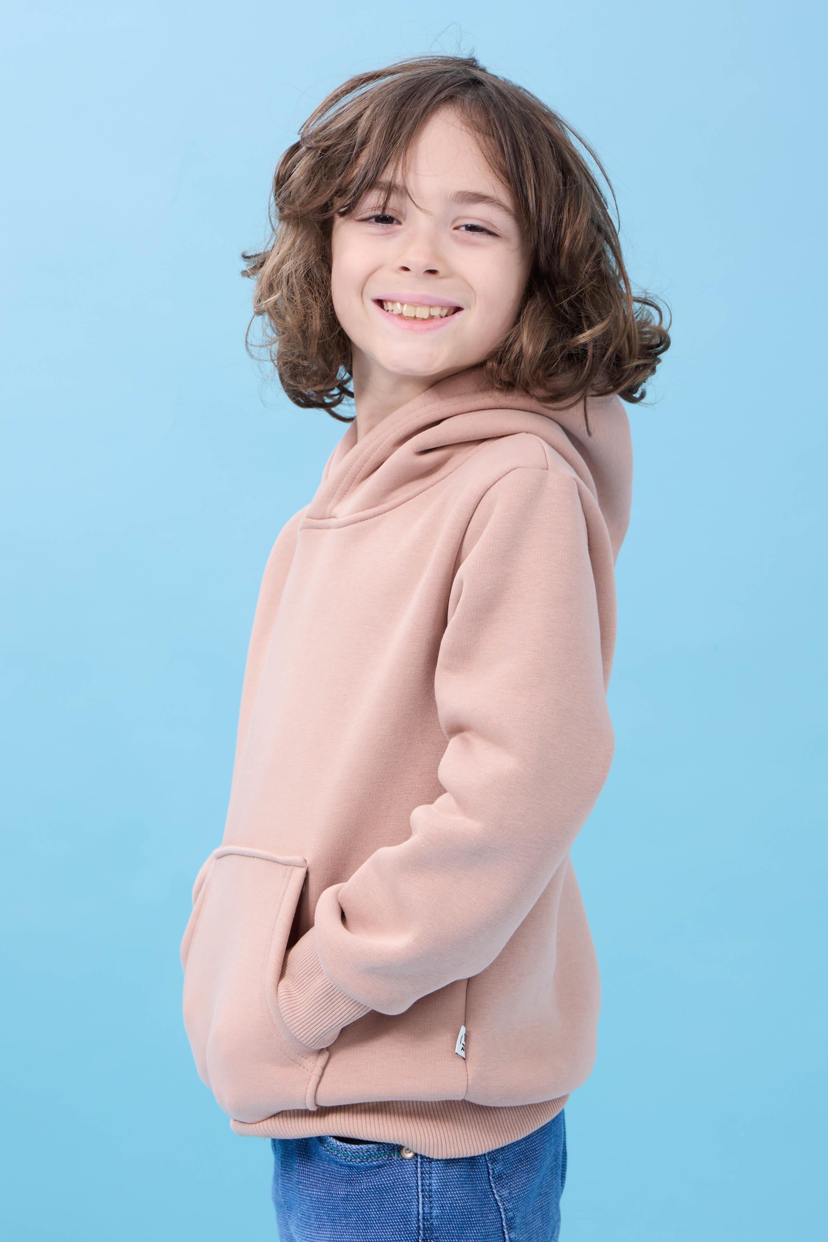Unisex Kapüşonlu Kanguru Cepli Şardonlu Kışlık Sweatshirt - Toprak