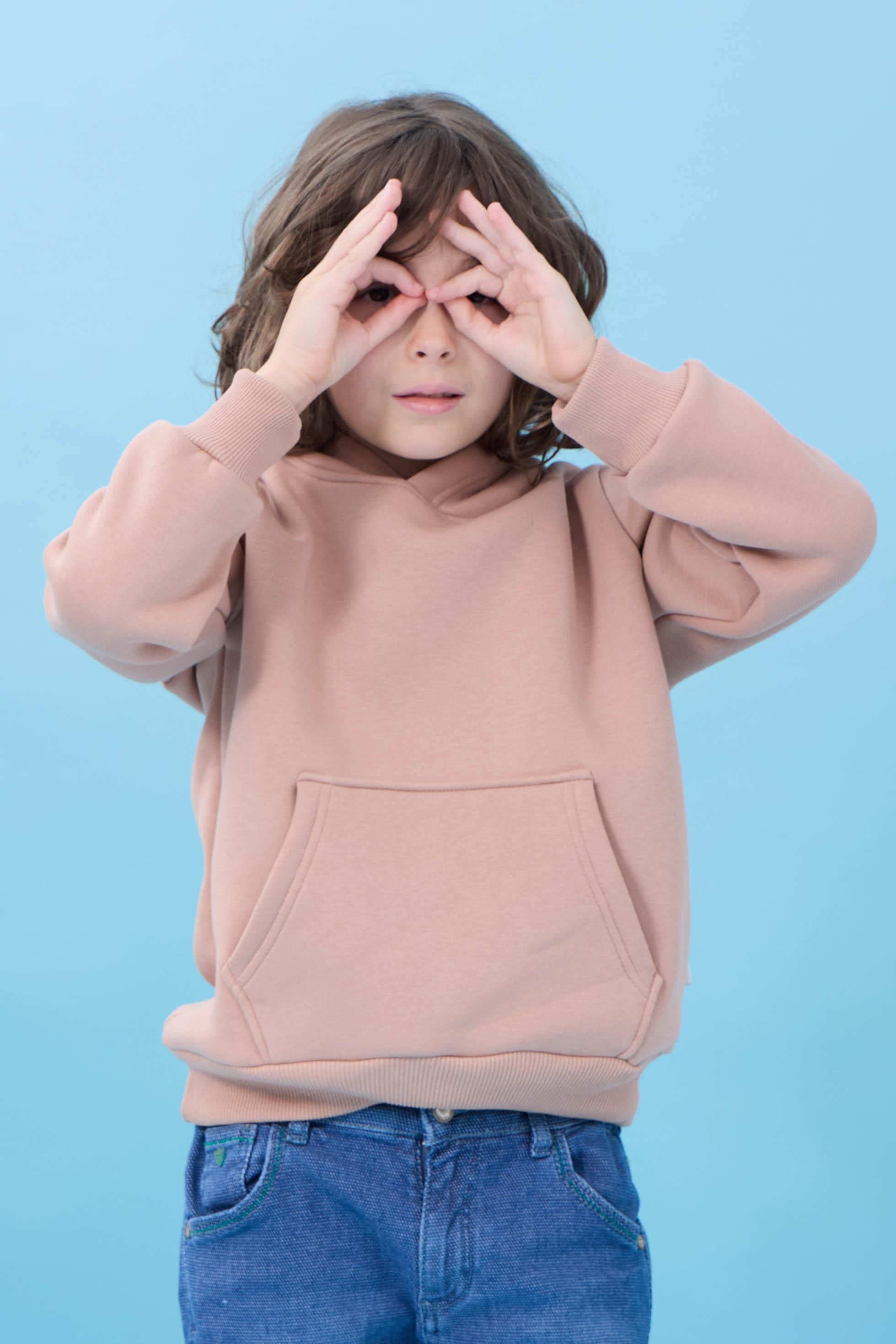 Unisex Kapüşonlu Kanguru Cepli Şardonlu Kışlık Sweatshirt - Toprak
