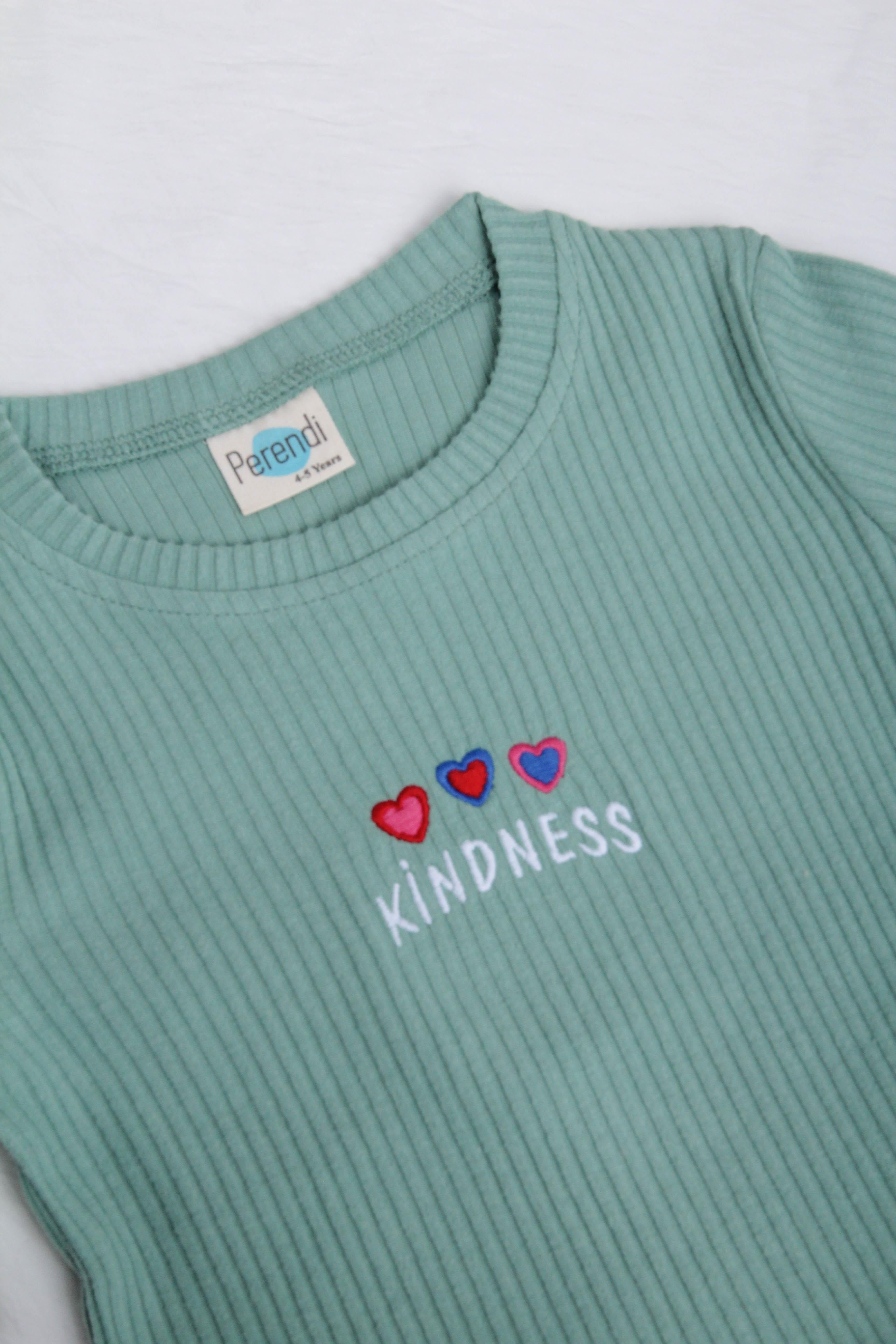 %100 Pamuklu Kindness ve Kalp Nakışlı Kız Çocuk Sweatshirt