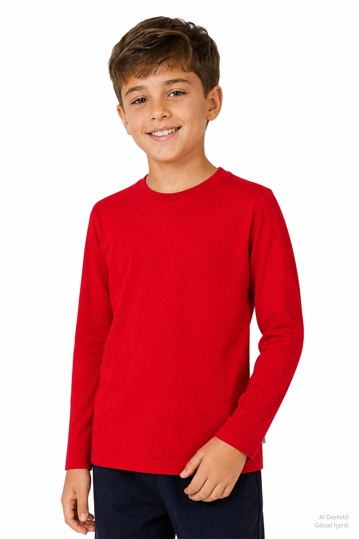 %100 Pamuklu Kız ve Erkek Unisex Uzun Kollu Basic Tshirt