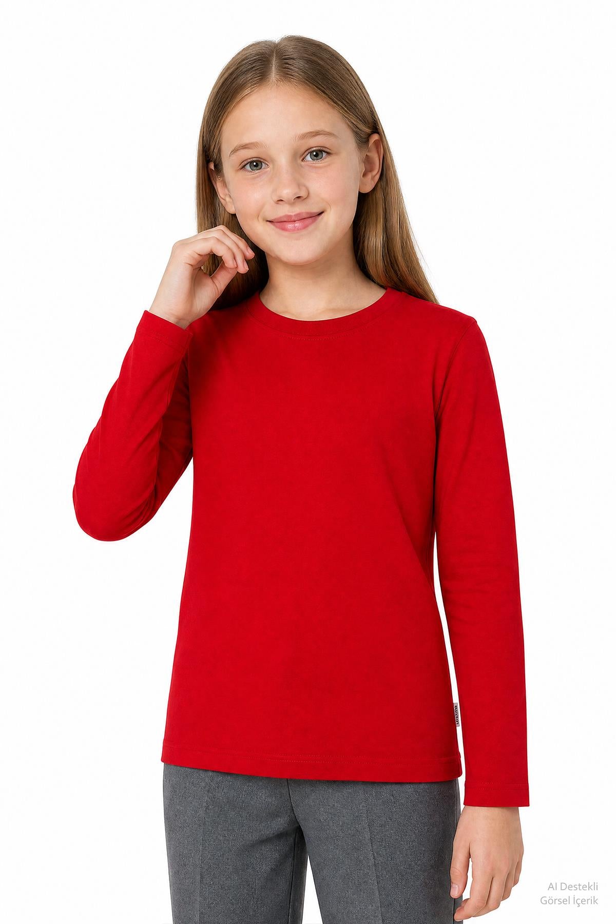 %100 Pamuklu Kız ve Erkek Unisex Uzun Kollu Basic Tshirt