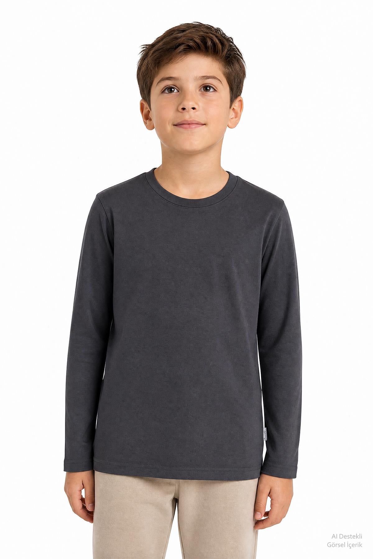 %100 Pamuklu Kız ve Erkek Unisex Uzun Kollu Basic Tshirt