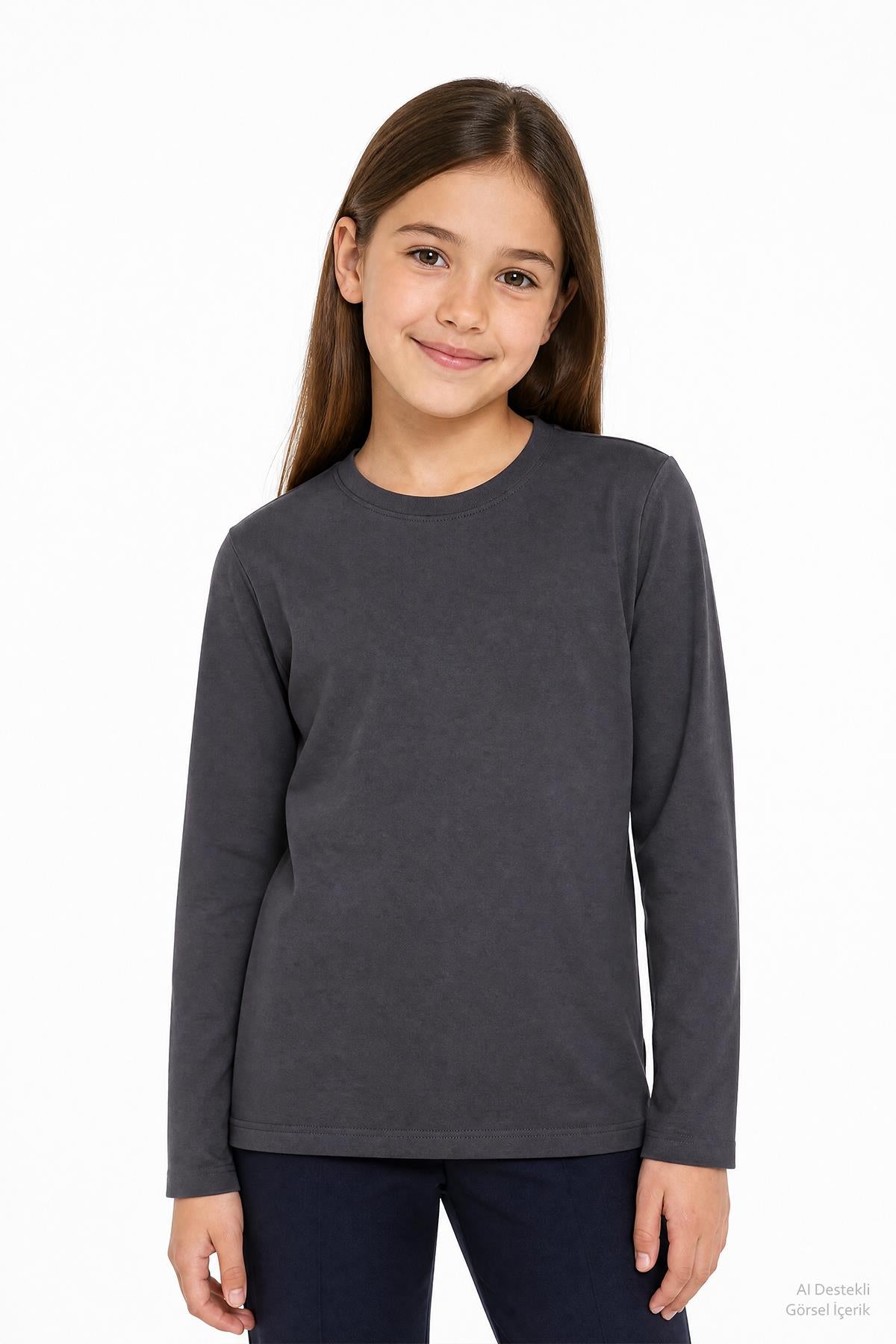 %100 Pamuklu Kız ve Erkek Unisex Uzun Kollu Basic Tshirt