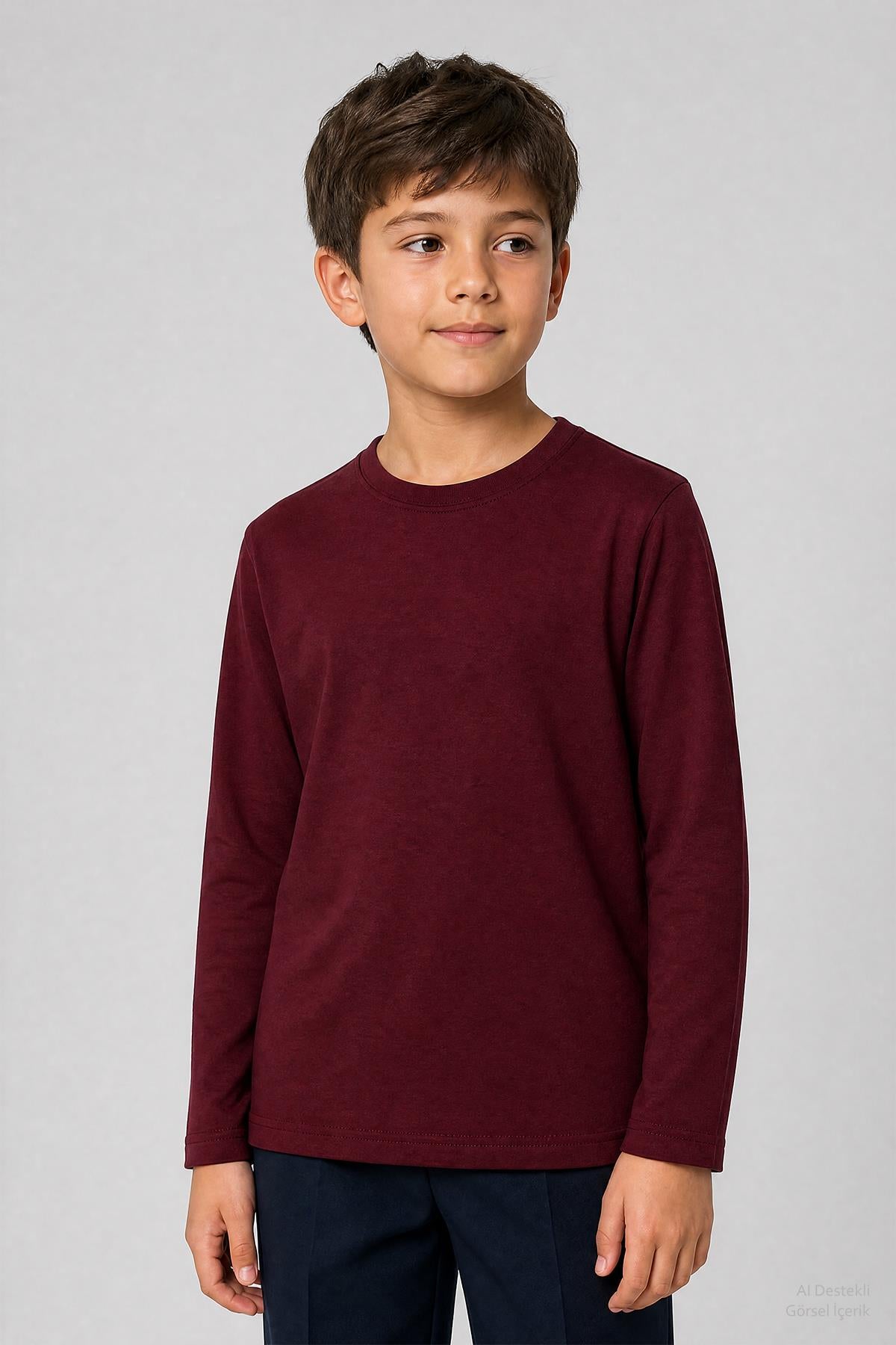 %100 Pamuklu Kız ve Erkek Unisex Uzun Kollu Basic Tshirt