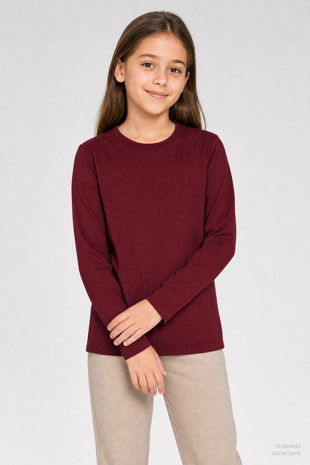 %100 Pamuklu Kız ve Erkek Unisex Uzun Kollu Basic Tshirt