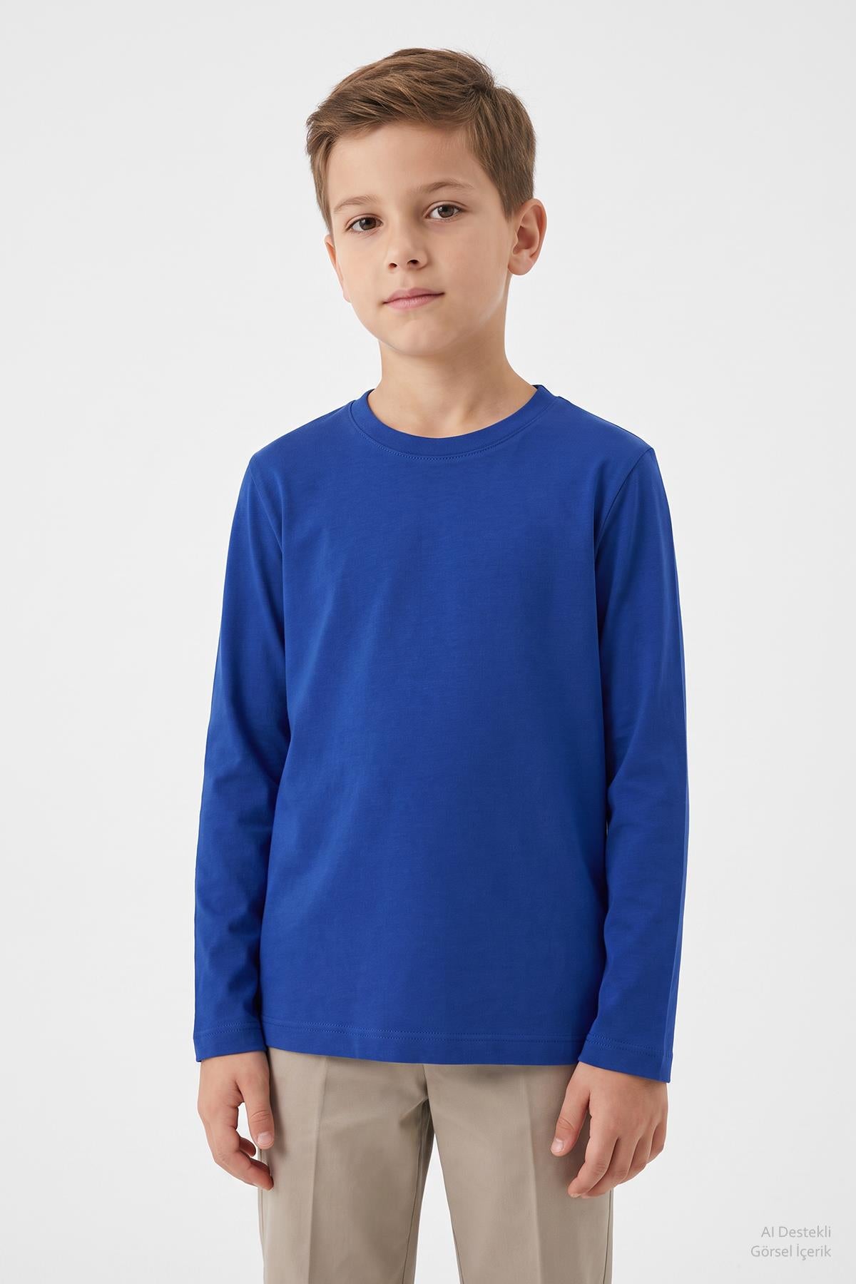 %100 Pamuklu Kız ve Erkek Unisex Uzun Kollu Basic Tshirt