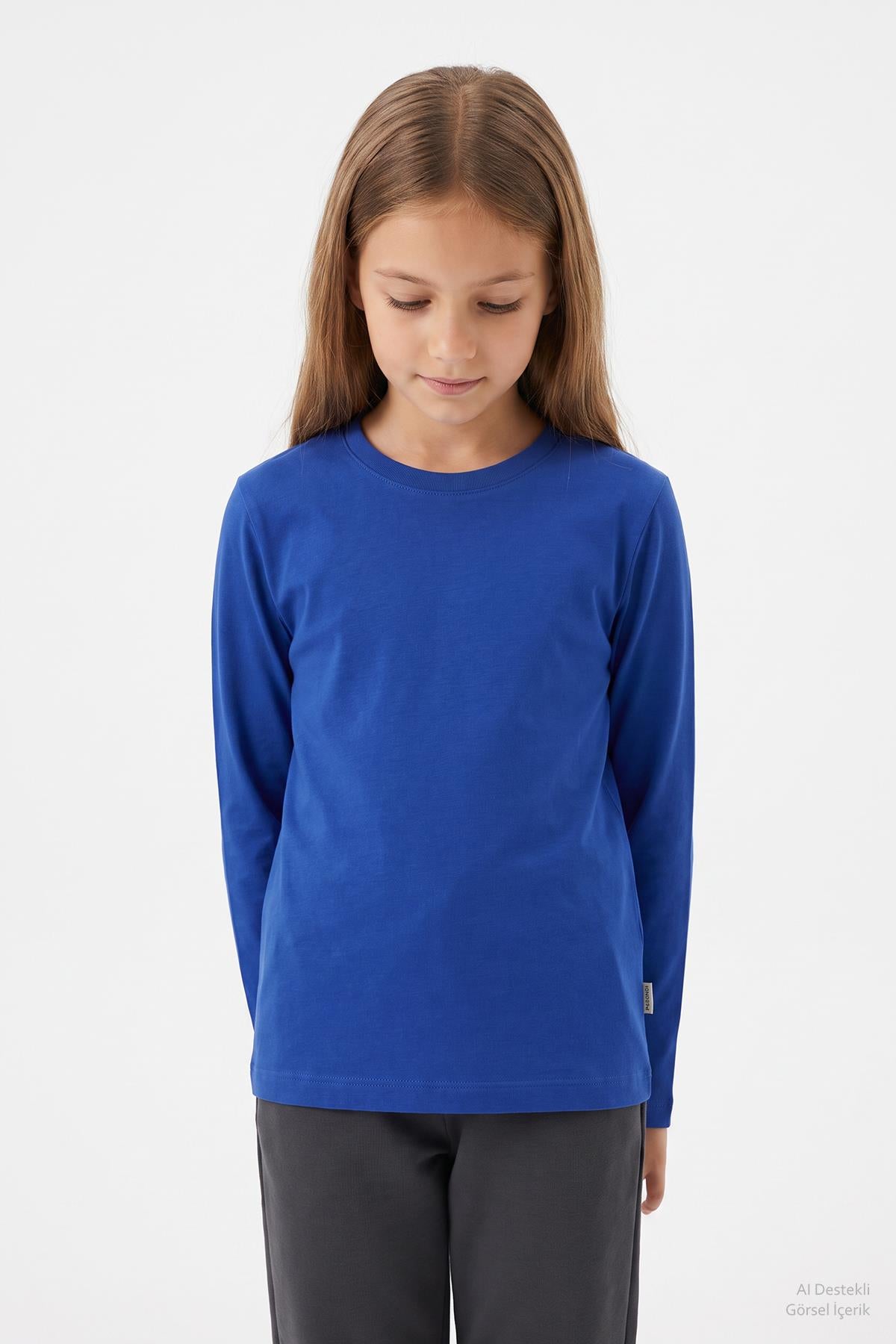 %100 Pamuklu Kız ve Erkek Unisex Uzun Kollu Basic Tshirt