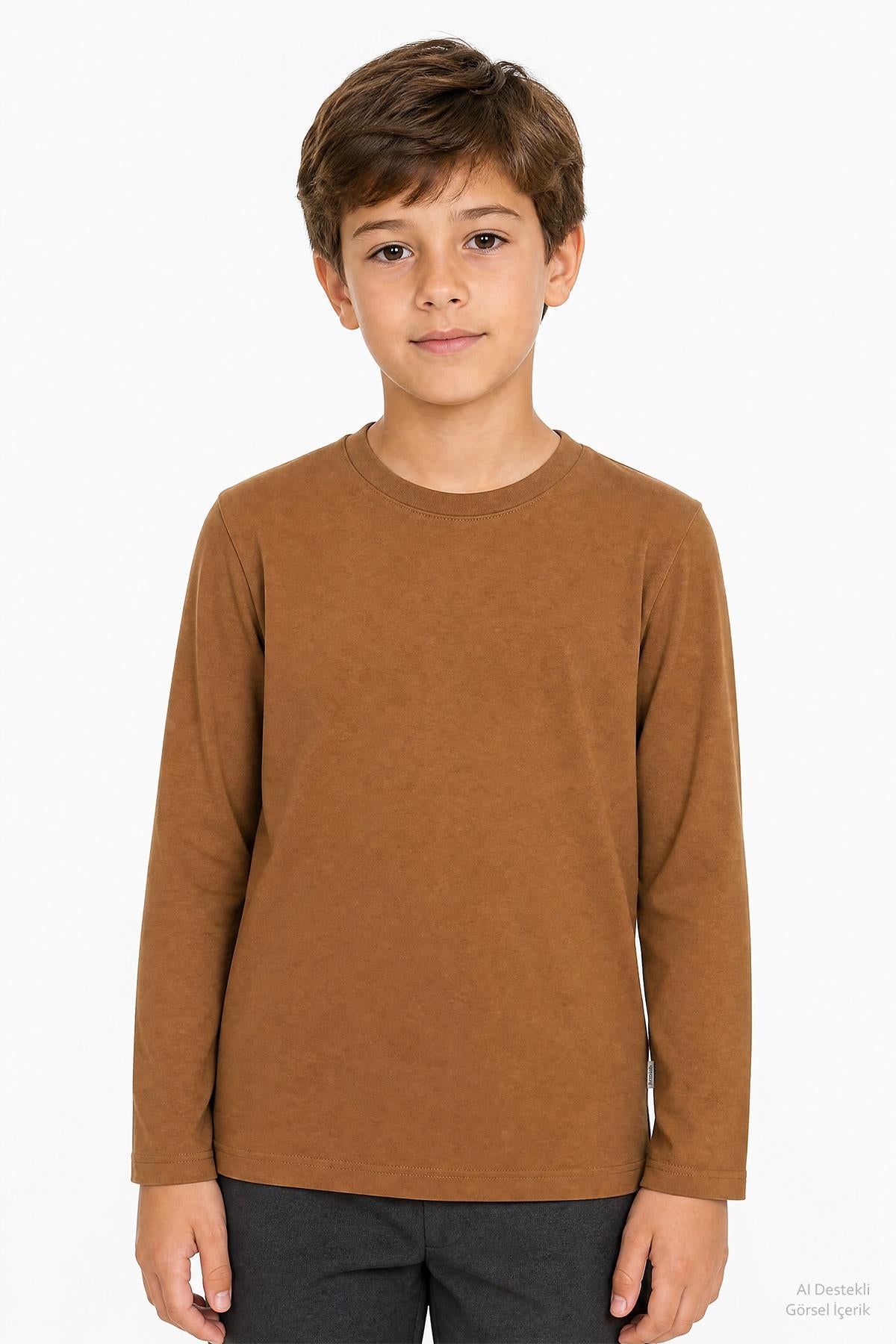 %100 Pamuklu Kız ve Erkek Unisex Uzun Kollu Basic Tshirt