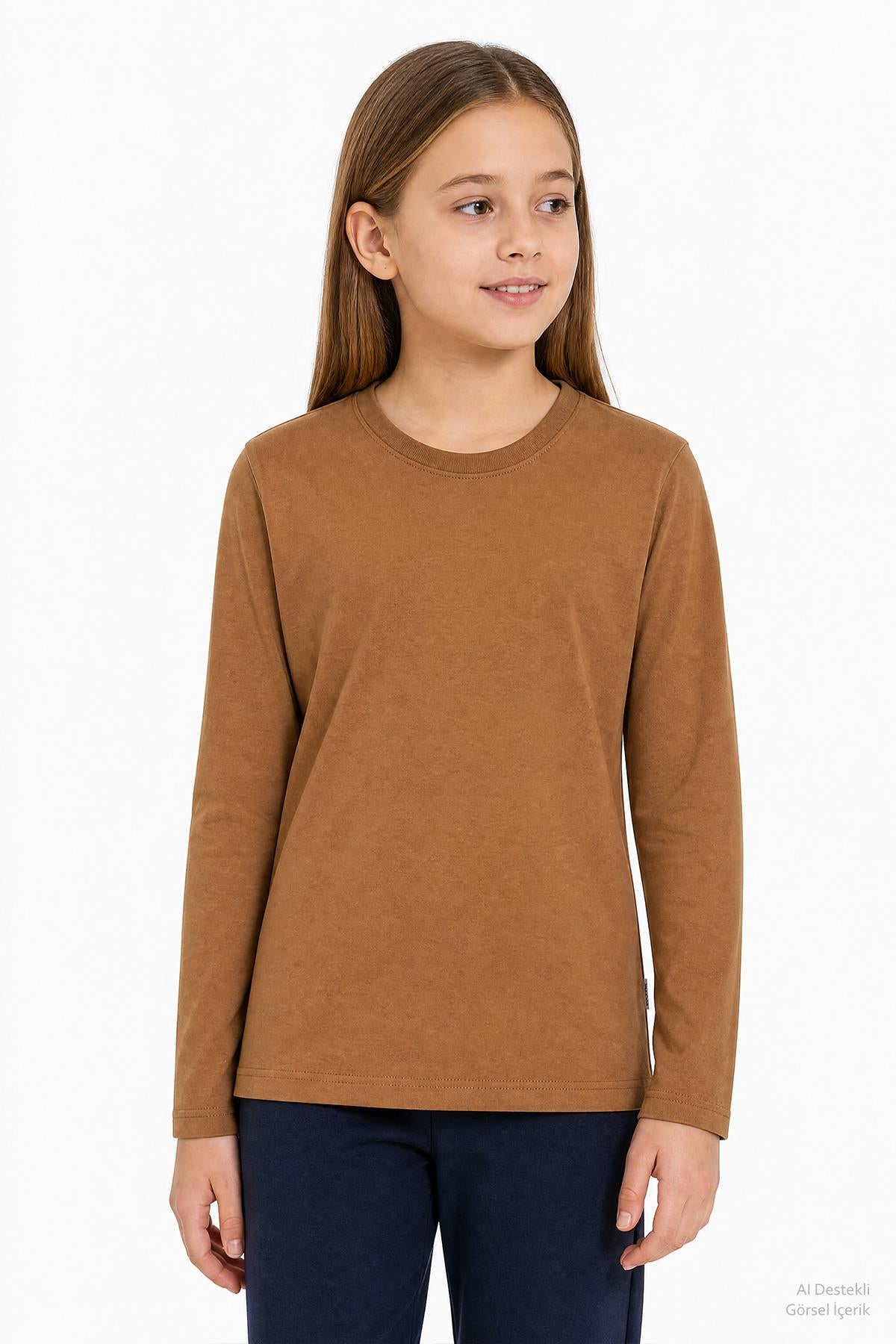 %100 Pamuklu Kız ve Erkek Unisex Uzun Kollu Basic Tshirt