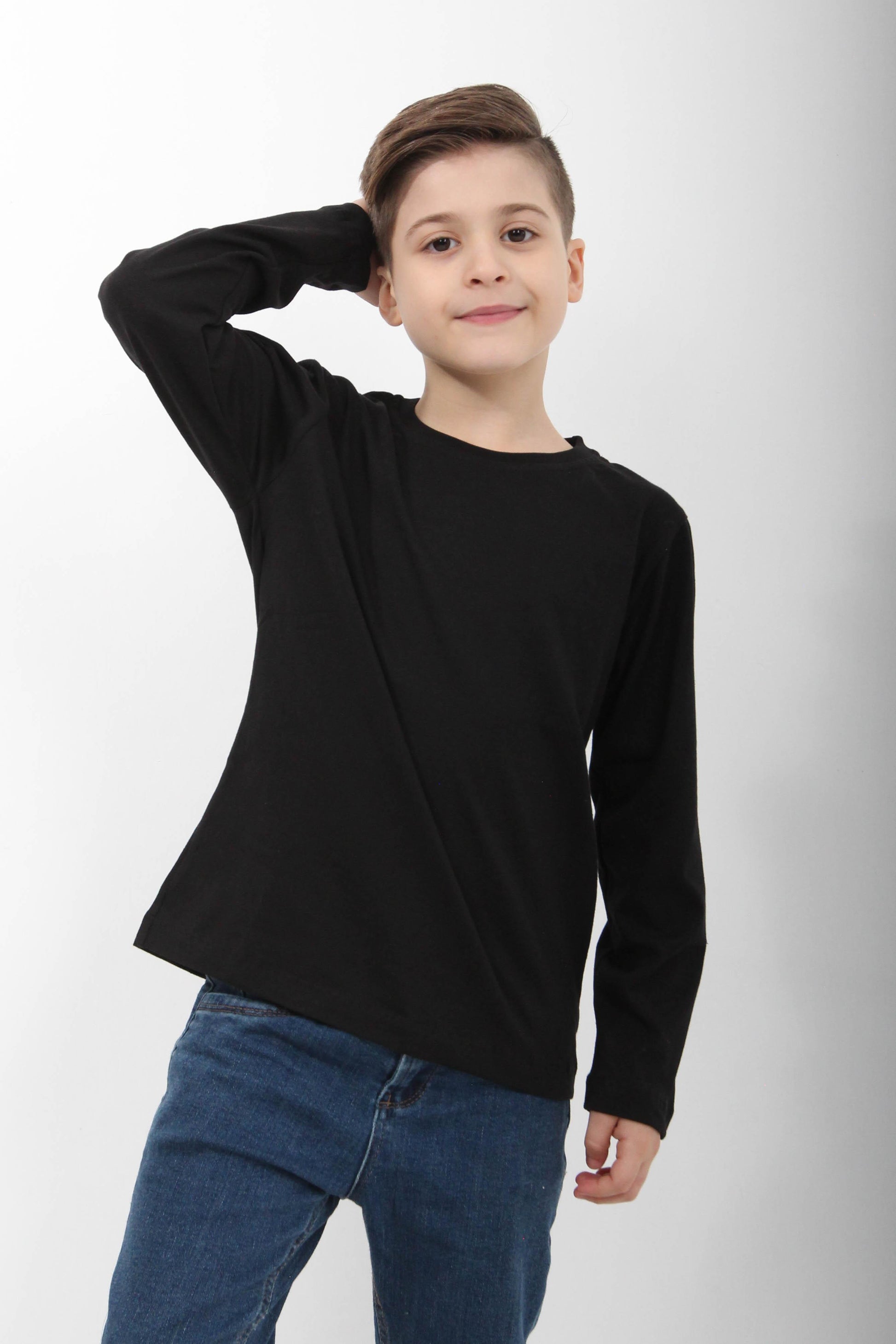 %100 Pamuklu Kız ve Erkek Unisex Uzun Kollu Basic Tshirt