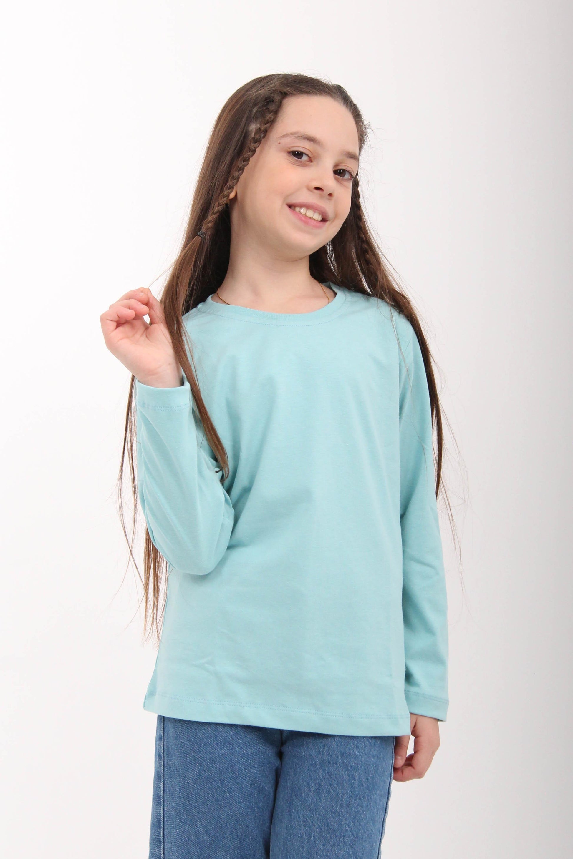 %100 Pamuklu Kız ve Erkek Unisex Uzun Kollu Basic Tshirt