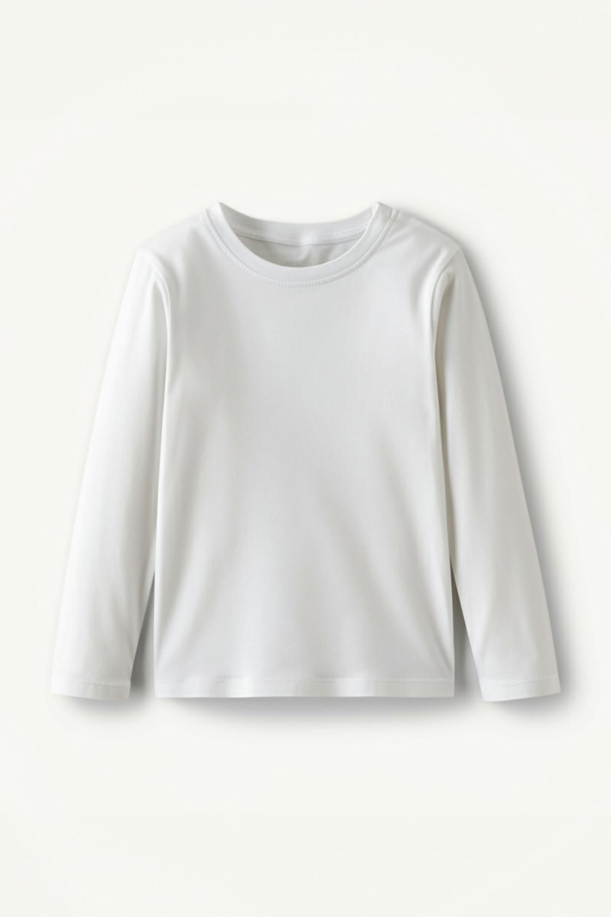 %100 Pamuklu Kız ve Erkek Unisex Uzun Kollu Basic Tshirt