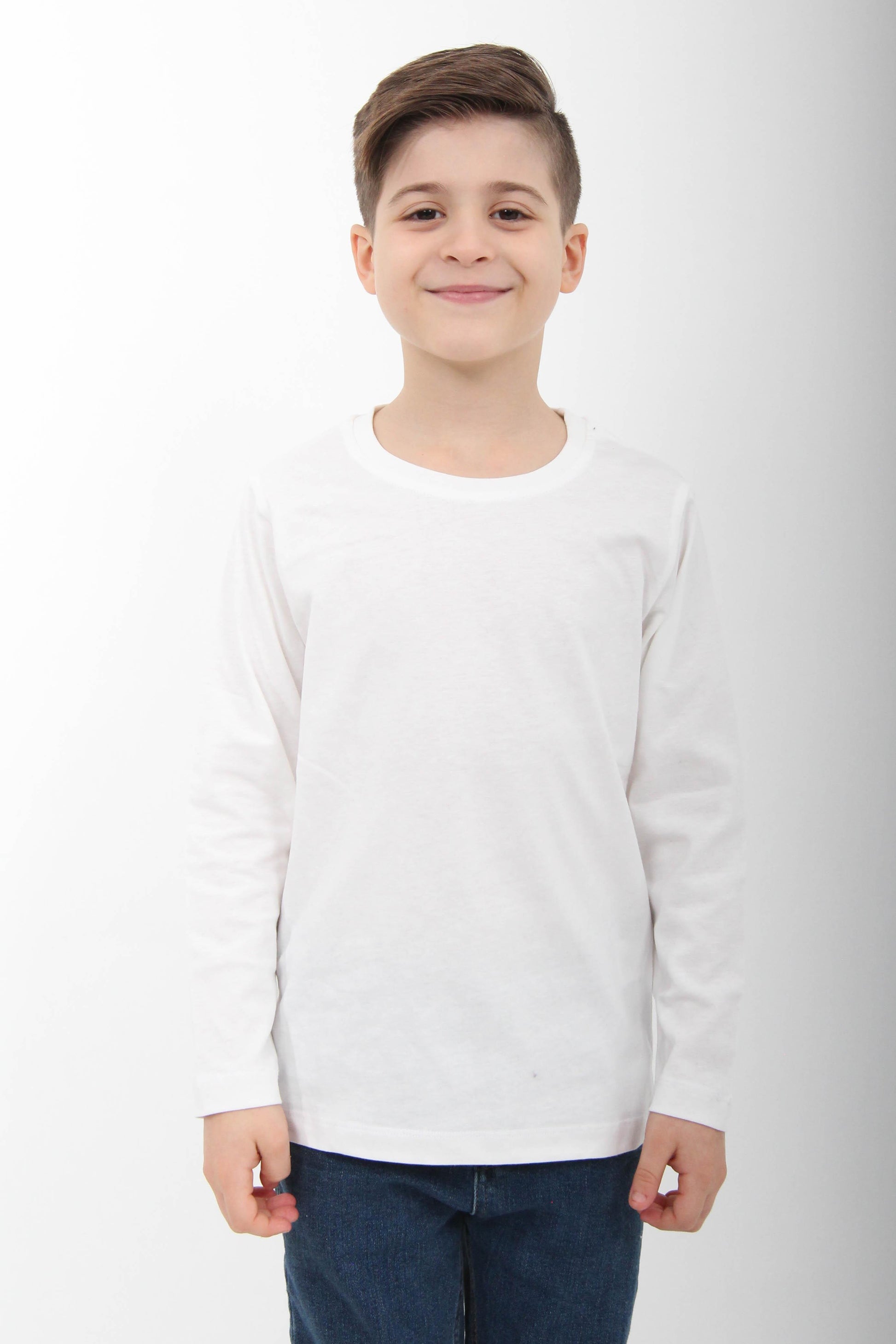 %100 Pamuklu Kız ve Erkek Unisex Uzun Kollu Basic Tshirt