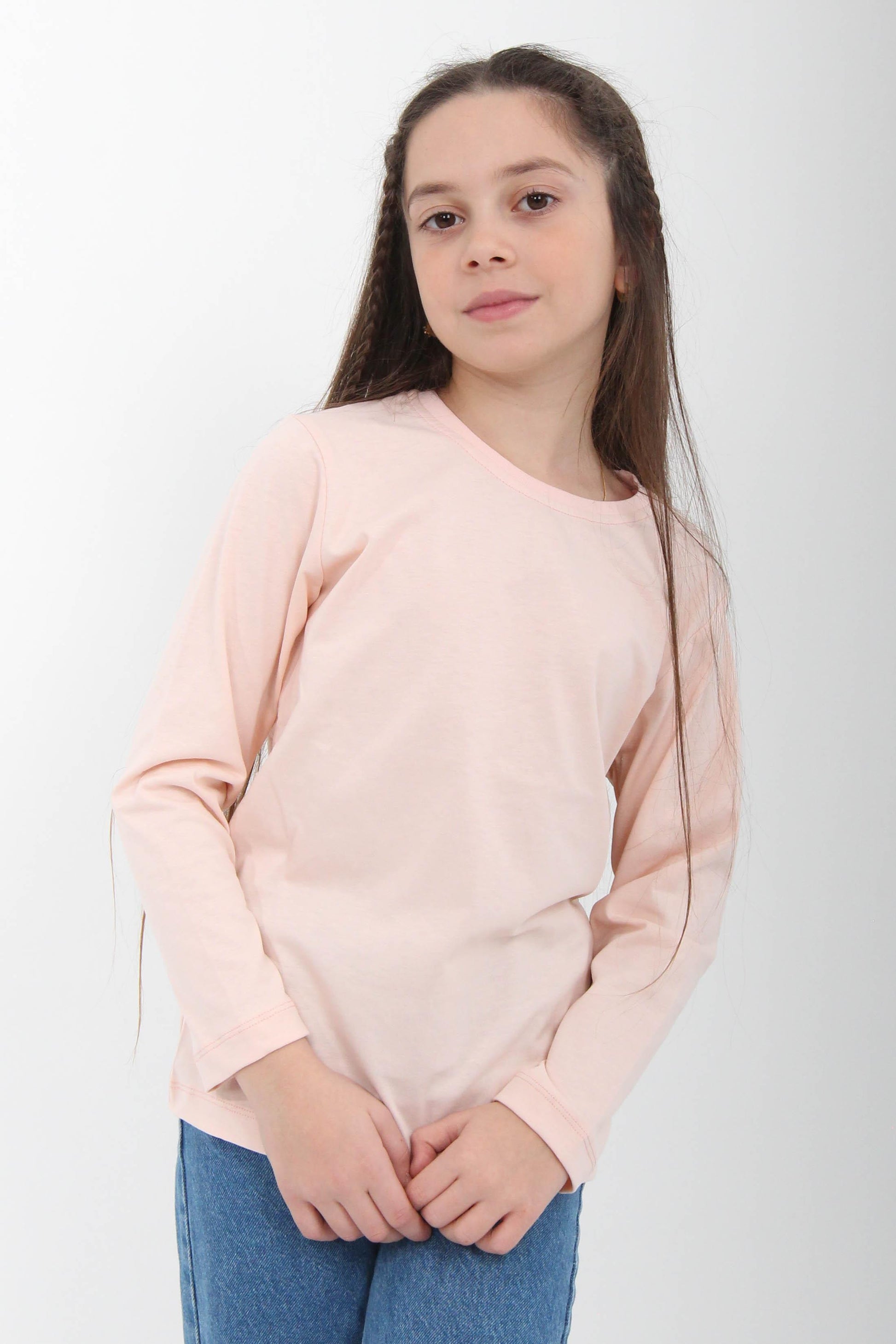 %100 Pamuklu Kız ve Erkek Unisex Uzun Kollu Basic Tshirt