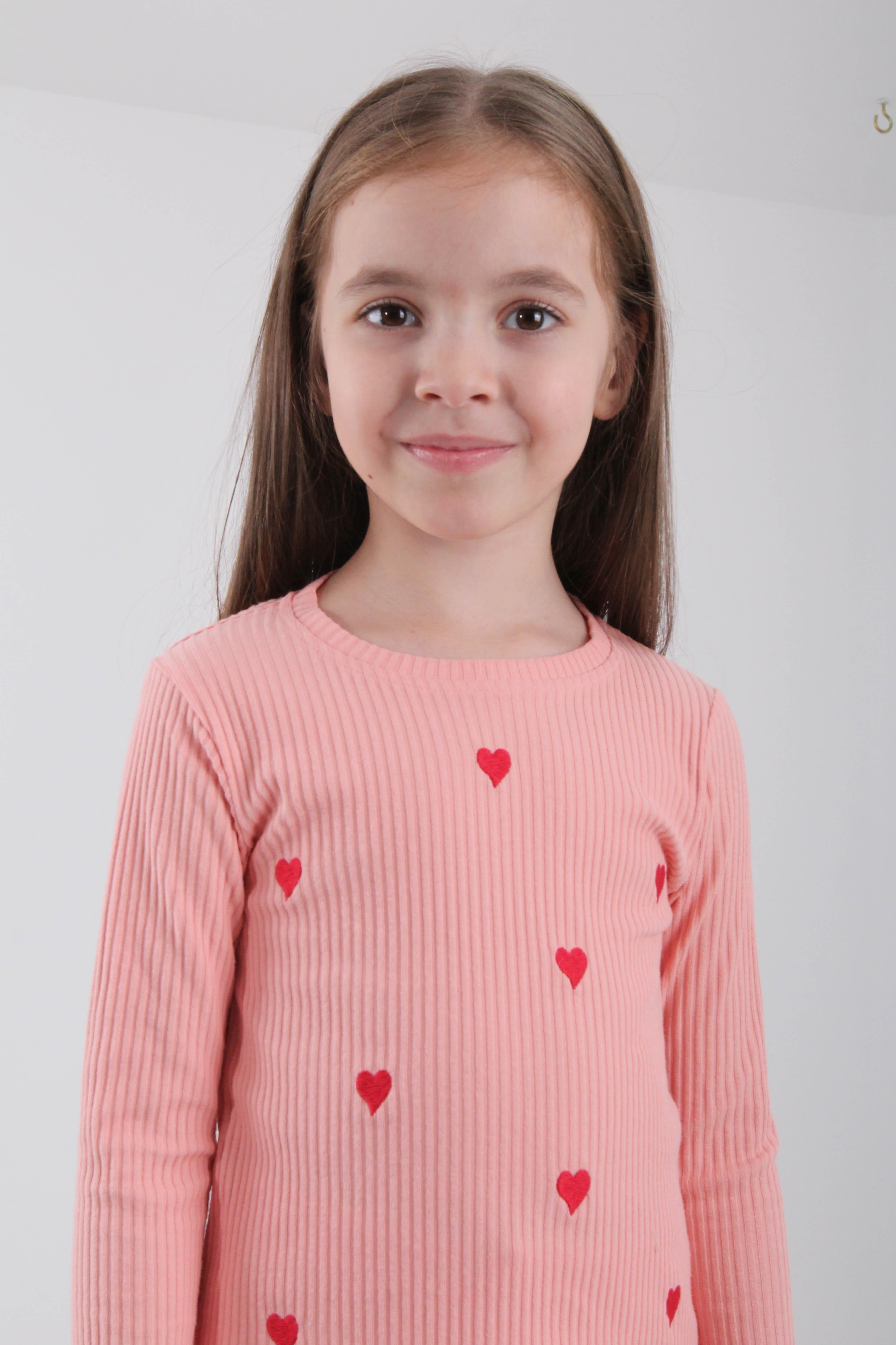 %100 Pamuklu Minik Kalp Nakışlı Kız Çocuk Sweatshirt