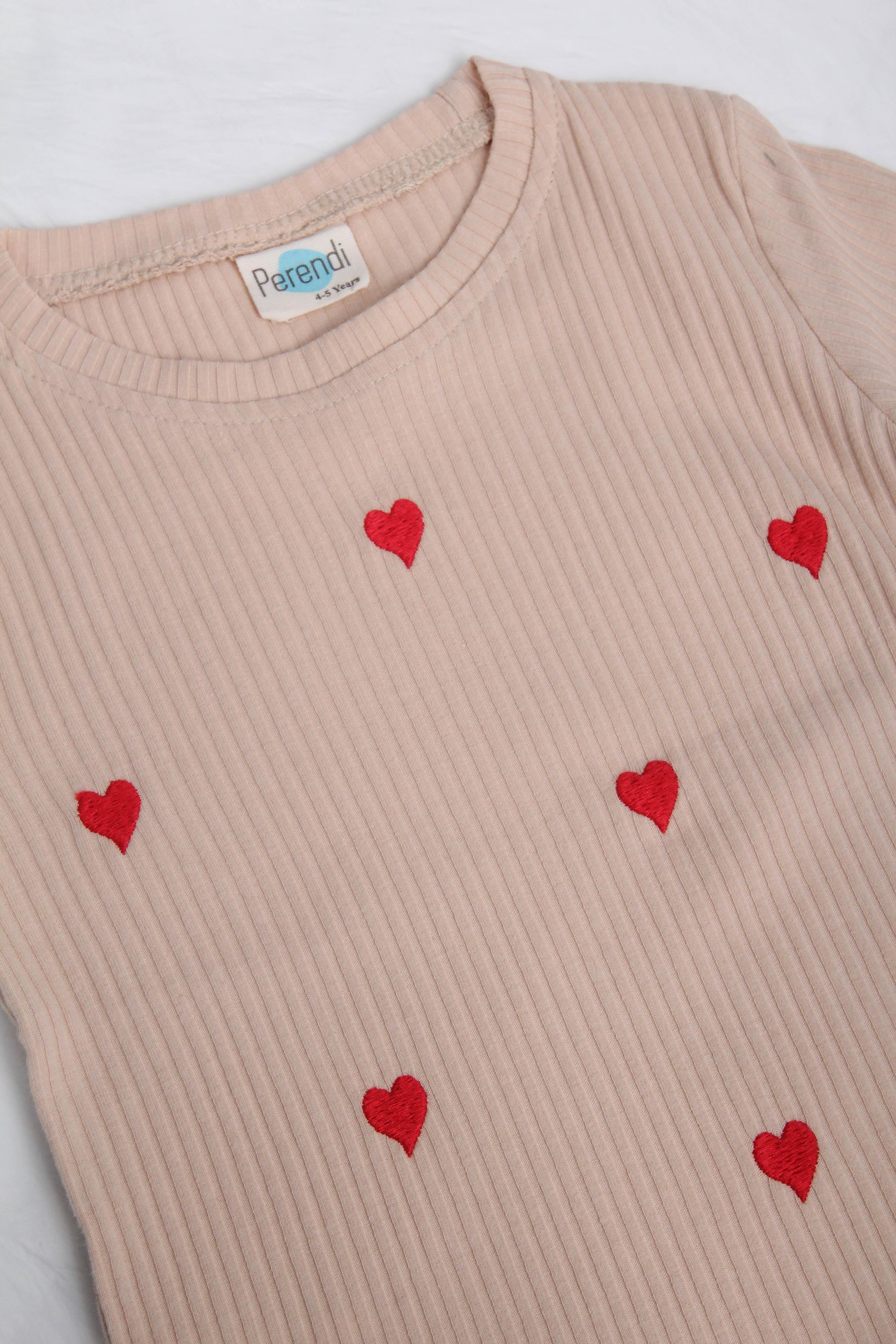 %100 Pamuklu Minik Kalp Nakışlı Kız Çocuk Sweatshirt