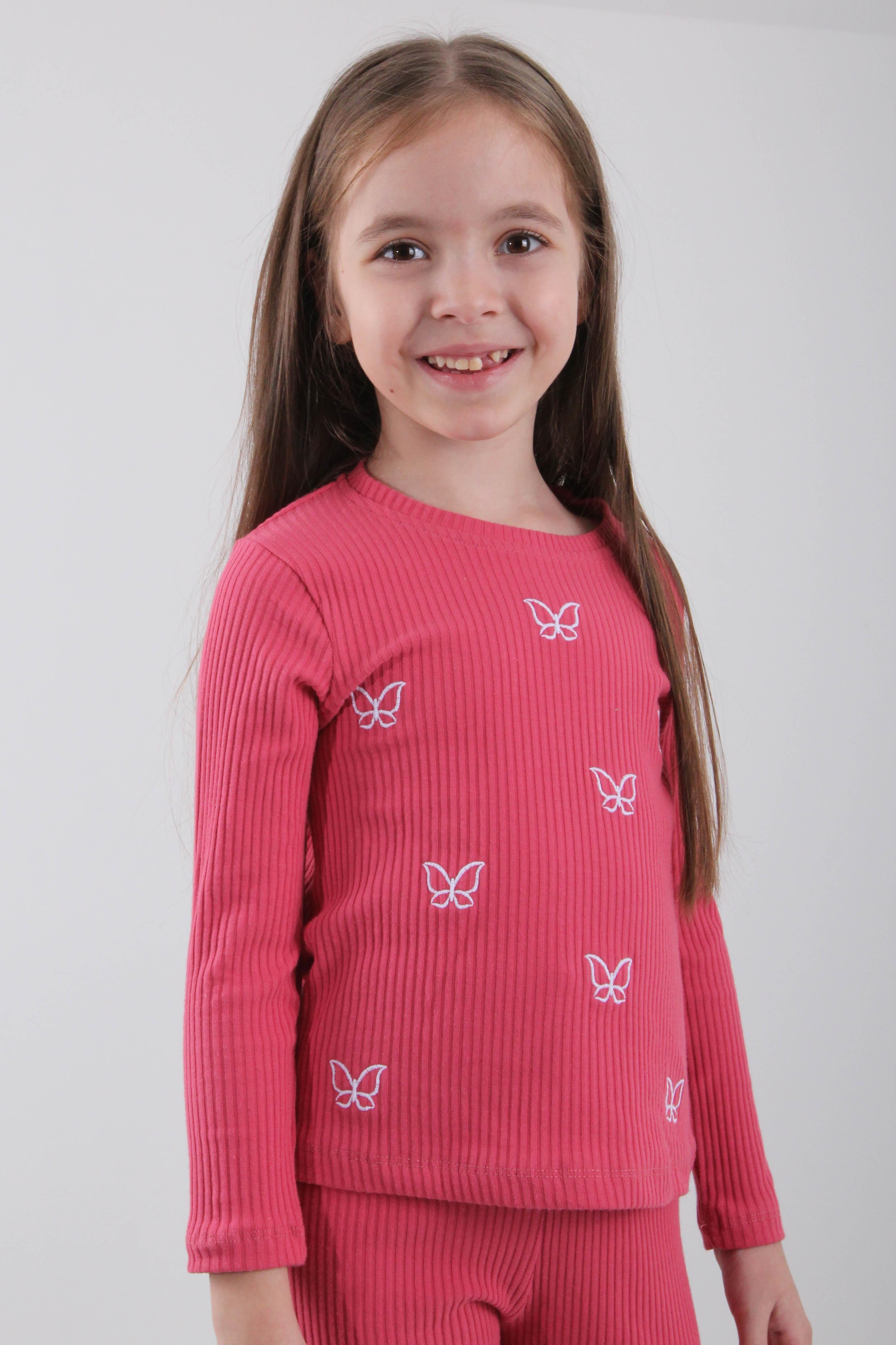 %100 Pamuklu Minik Kelebek Nakışlı Kız Çocuk Sweatshirt