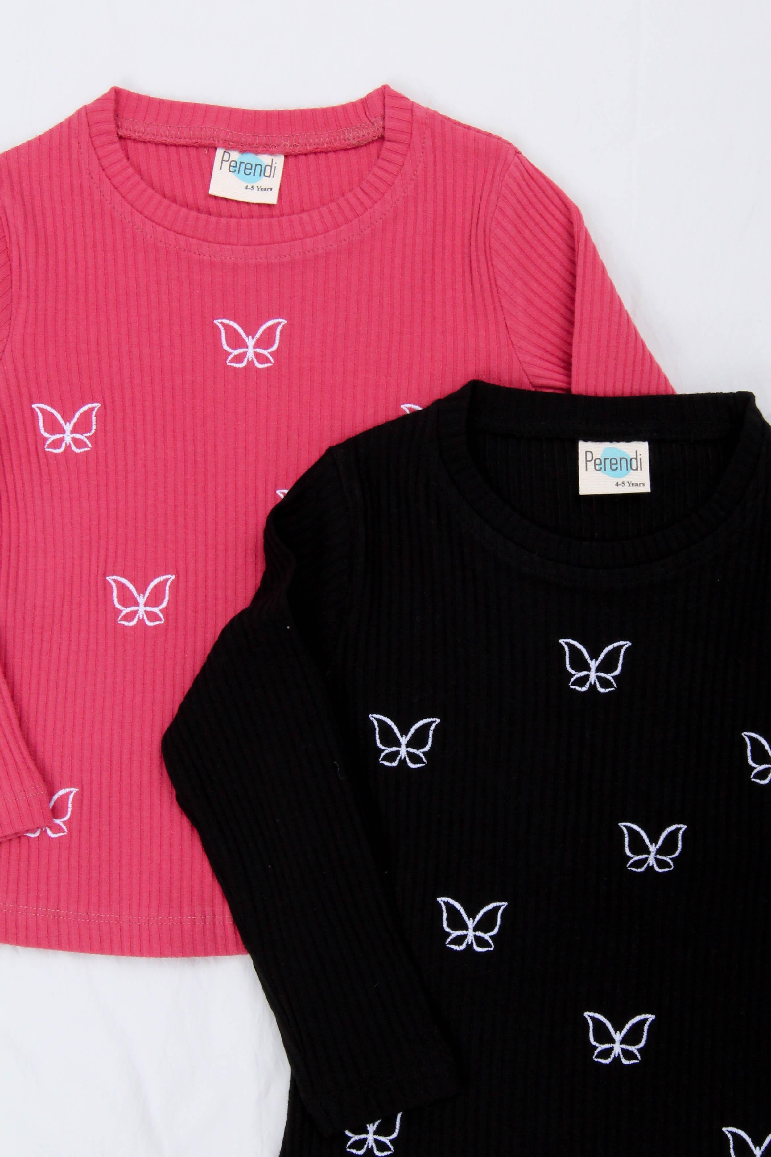 %100 Pamuklu Minik Kelebek Nakışlı Kız Çocuk Sweatshirt