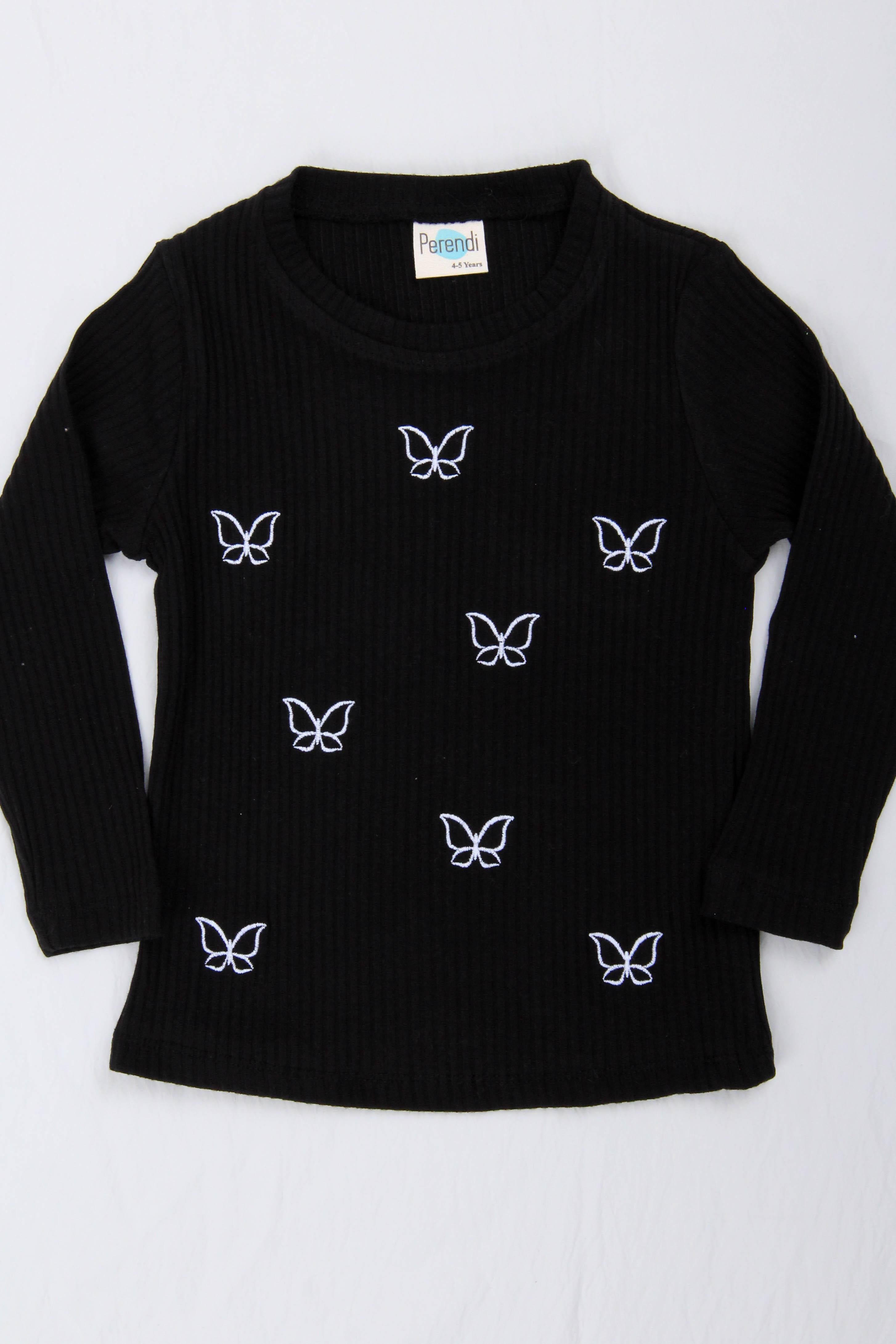 %100 Pamuklu Minik Kelebek Nakışlı Kız Çocuk Sweatshirt