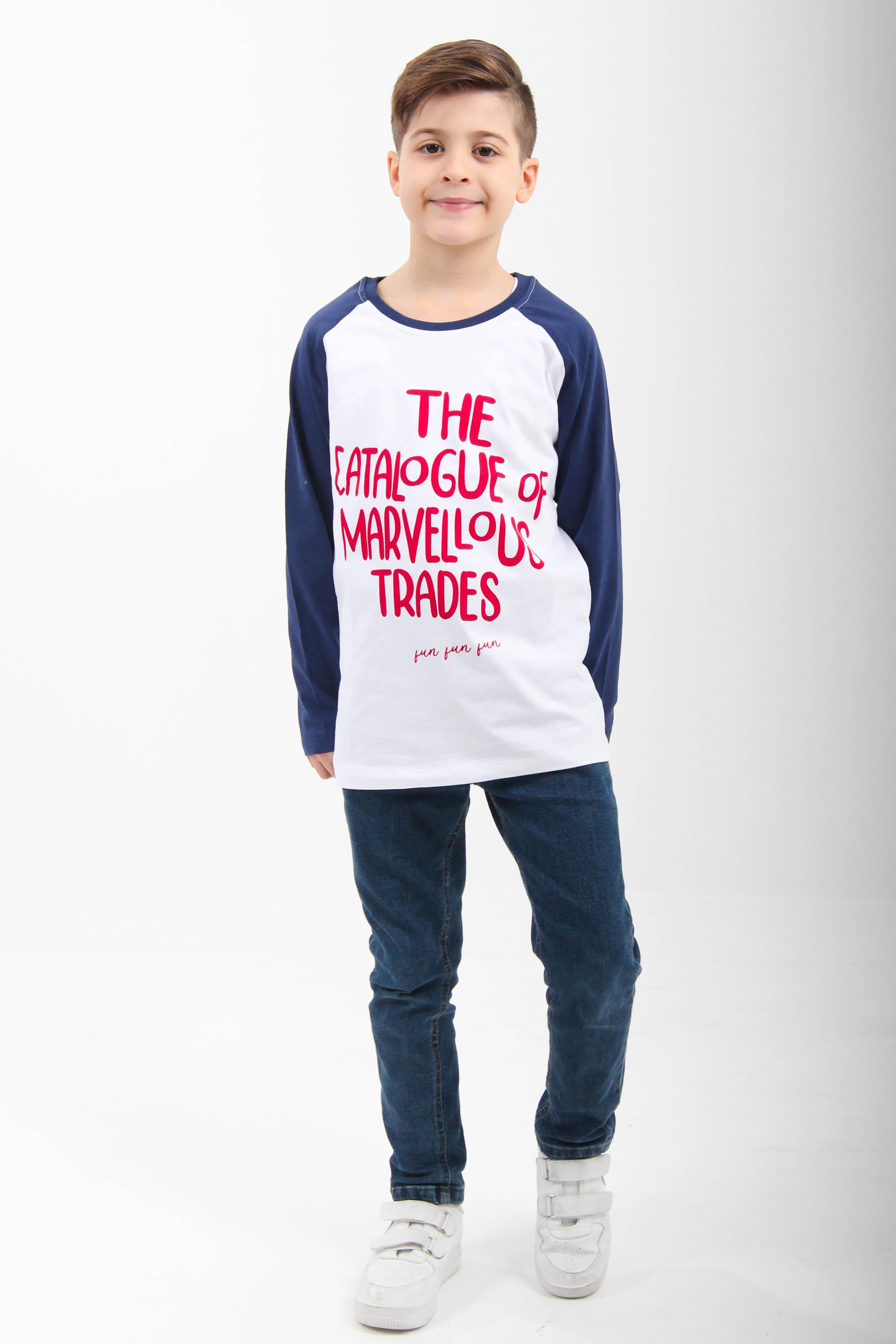 %100 Pamuklu Uzun Kollu Baskılı Erkek Çocuk Tshirt