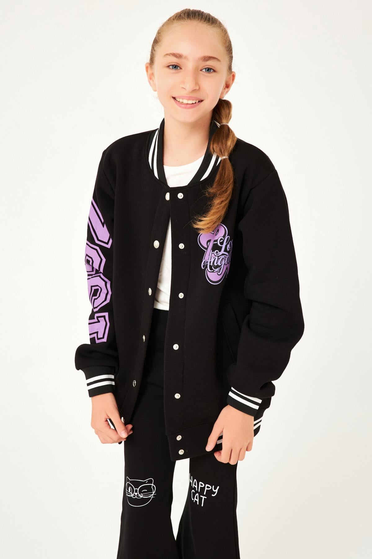 1992 Baskı Detaylı Kız Çocuk Kolej Ceket