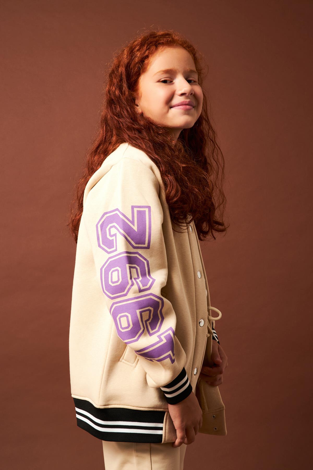 1992 Baskı Detaylı Kız Çocuk Kolej Ceket